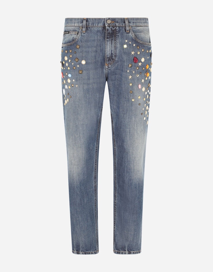 Loose blue wash jeans with crystals - 3