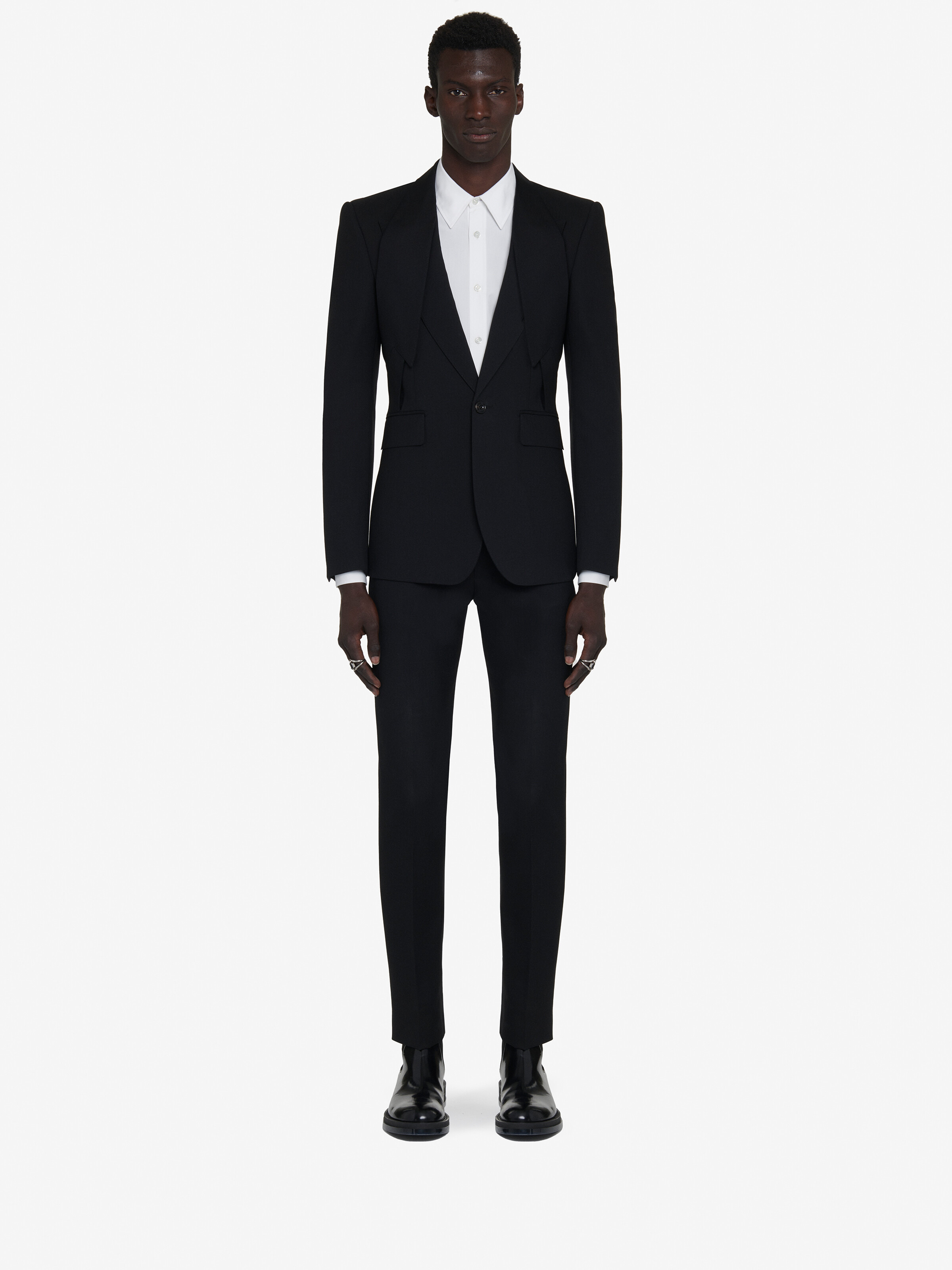Men's Reverse Lapel Single-breasted Jacket in Black - 3