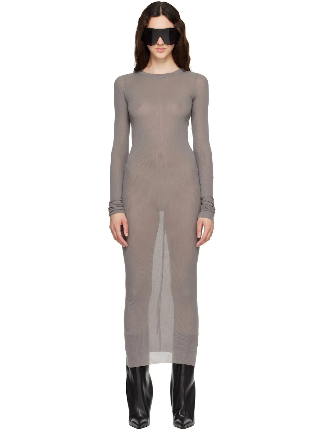 Taupe Tower Rib LS Midi Dress - 1