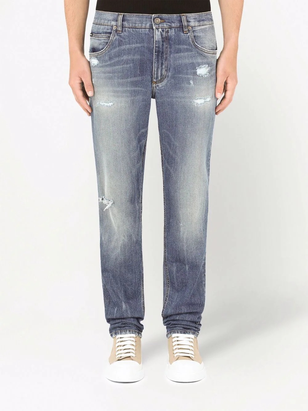 distressed straight leg jeans - 3