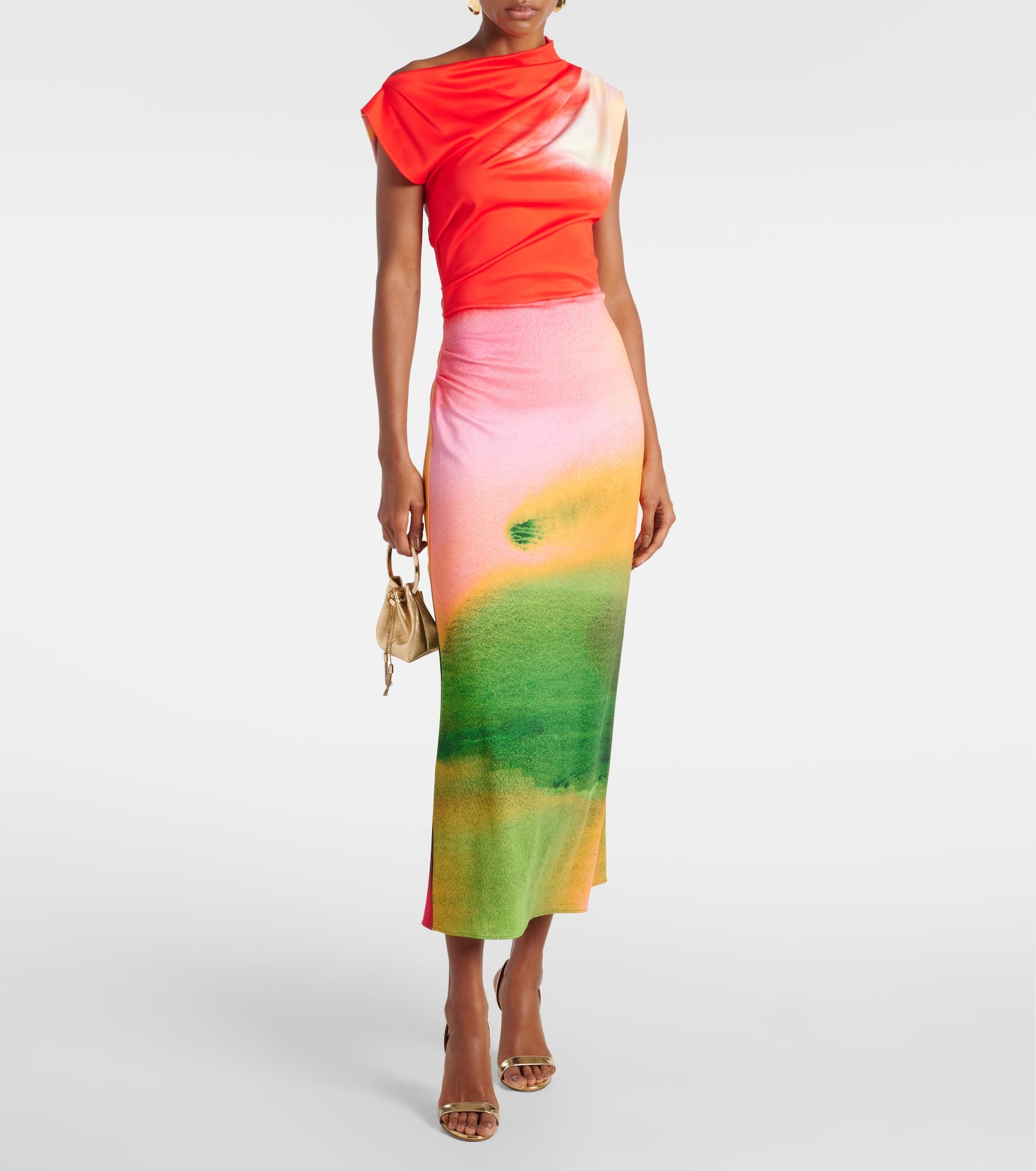 Colorblock draped jersey midi dress - 2