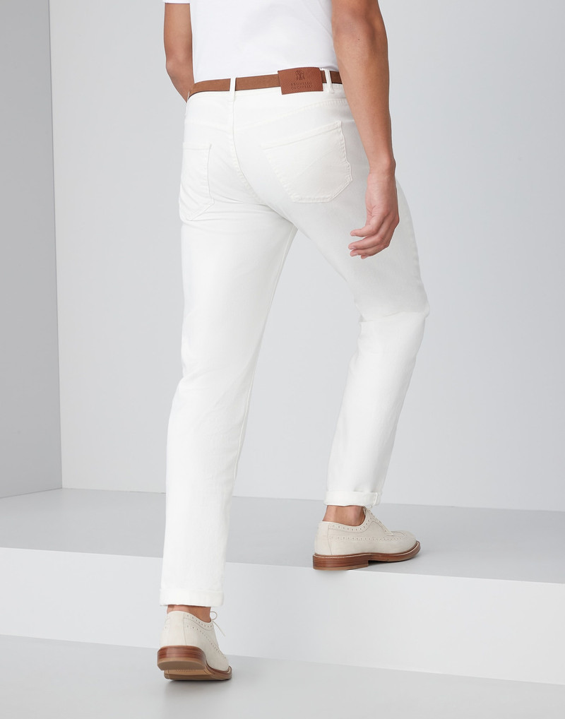 Brunello Cucinelli Garment-dyed comfort lightweight denim traditional fit five-pocket trousers outlook