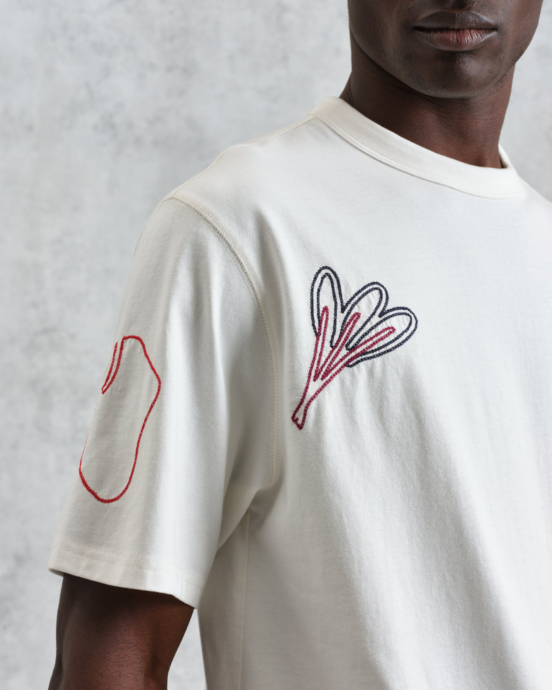 Milton - Ecru Embroidered Organic Cotton T-Shirt 4