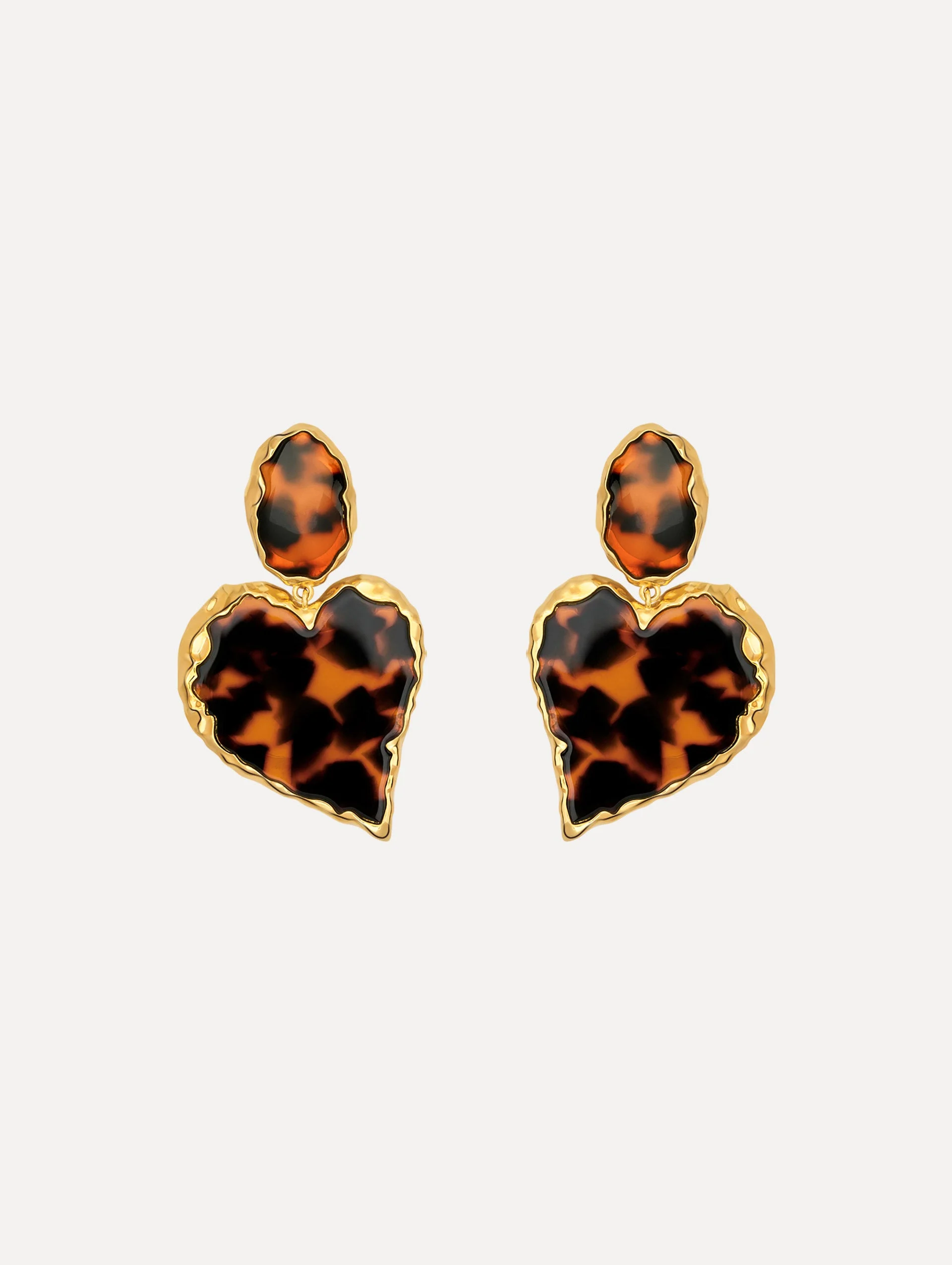 TORTOISE STONE HEART CLIP-ON EARRINGS - 1