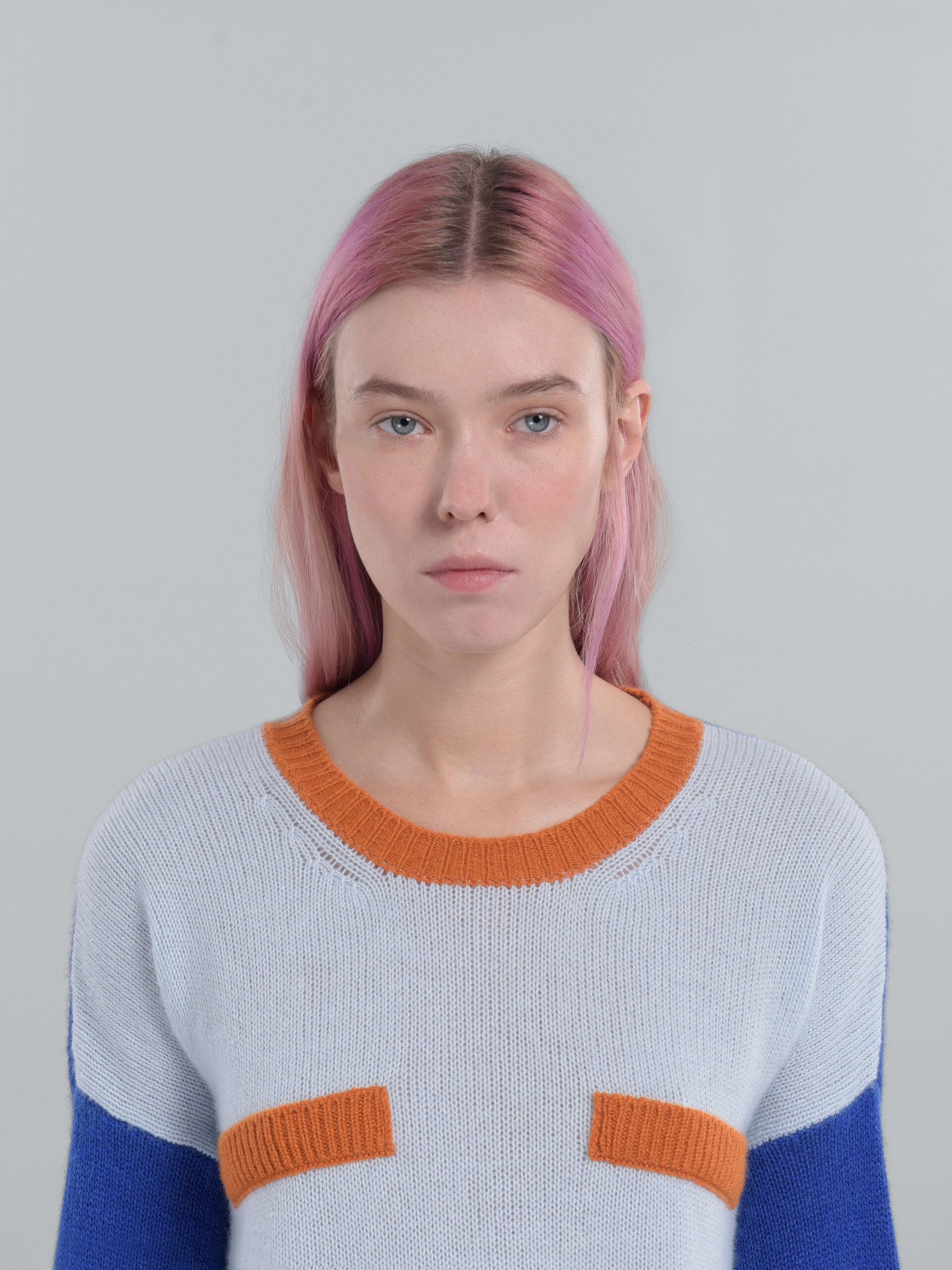 COLOR BLOCK LIGHT BLUE CASHMERE SWEATER - 4