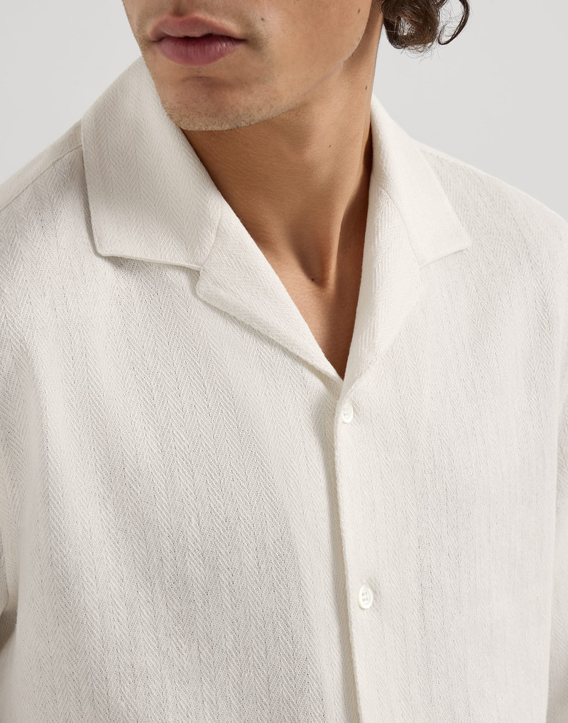 Linen and cotton chevron jersey short sleeve shirt with camp collar 5