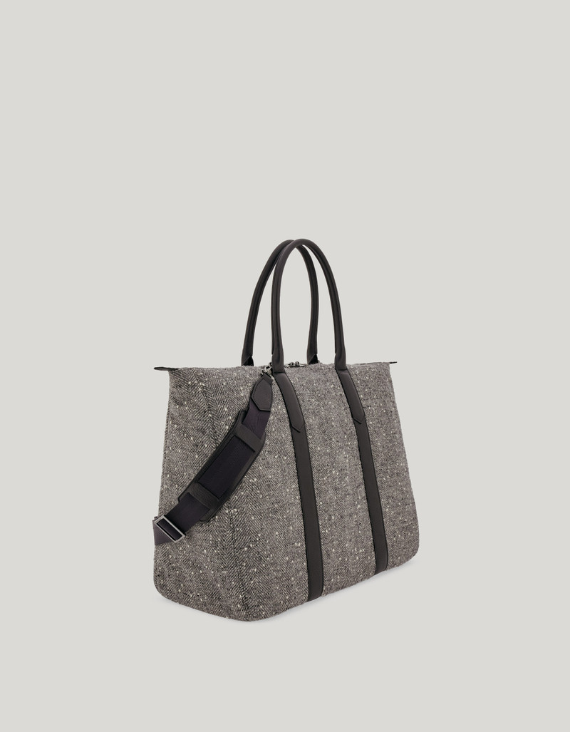 BLACK ALPACA WOOL AND HAMMERED CALFSKIN BLEND WEEKEND BAG 3