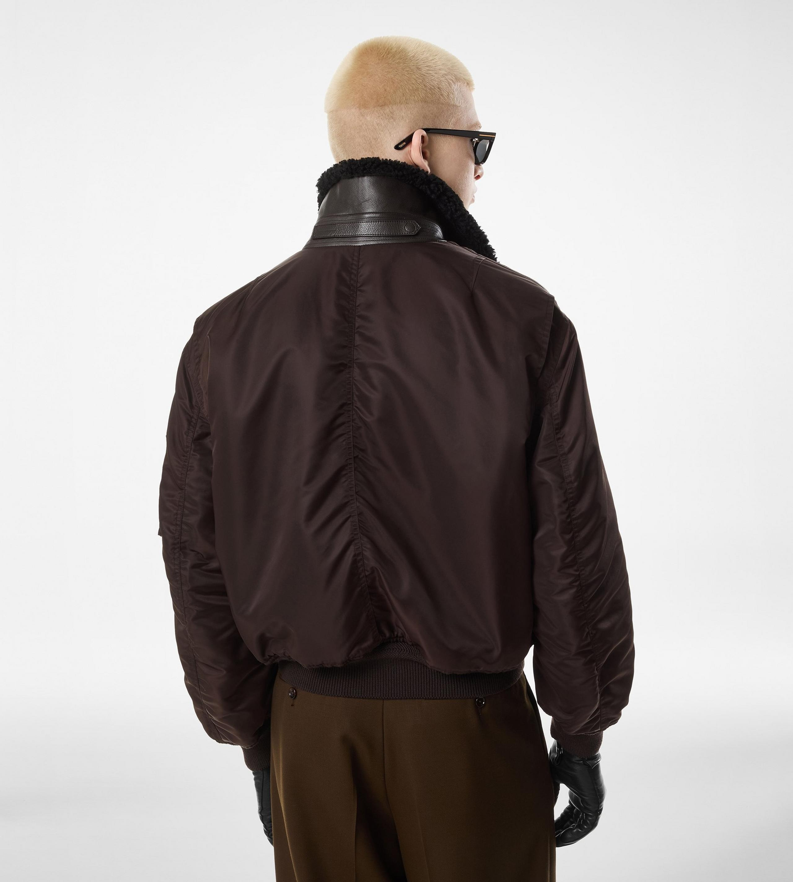 NYLON SHEARLING COLLAR FLIGHT BOMBER - 4