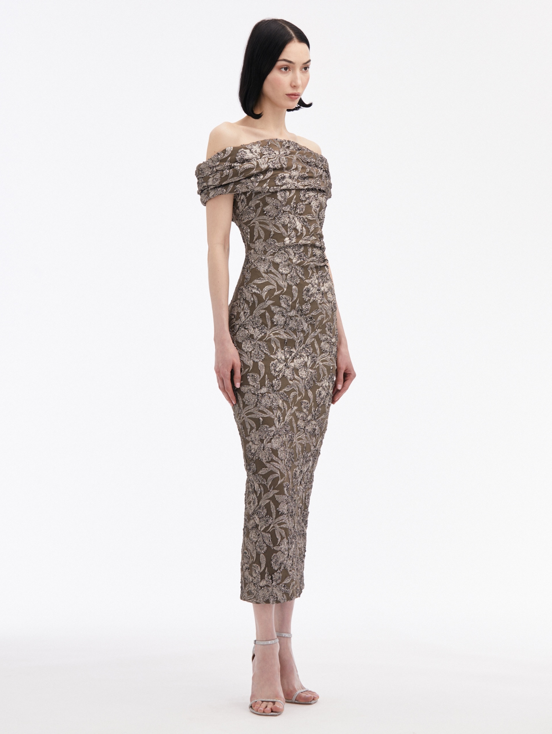 METALLIC ORCHID JACQUARD COCKTAIL DRESS - 3