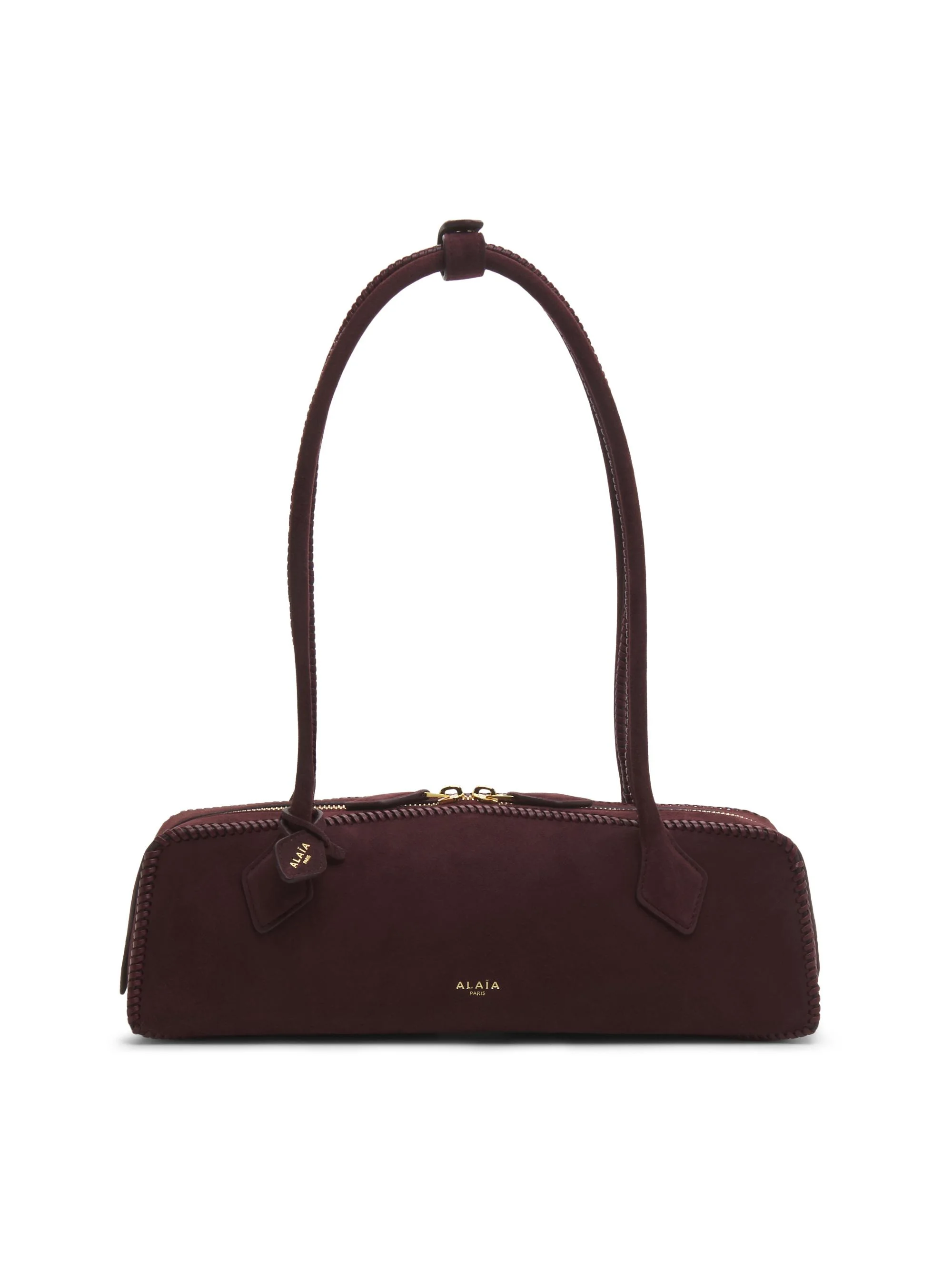 Women's Le Teckel Woven-Trim Suede Shoulder Bag - Rouge Grenat - 1