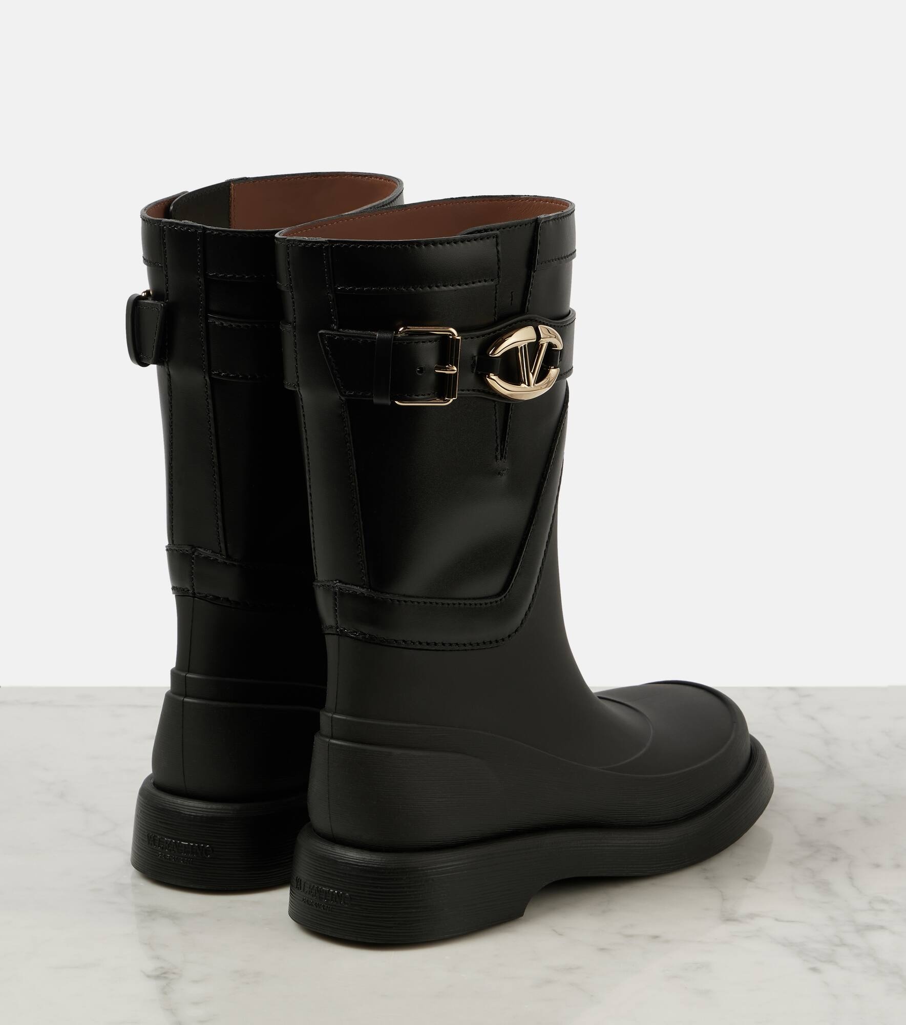 VGold leather-trimmed rain boots - 3