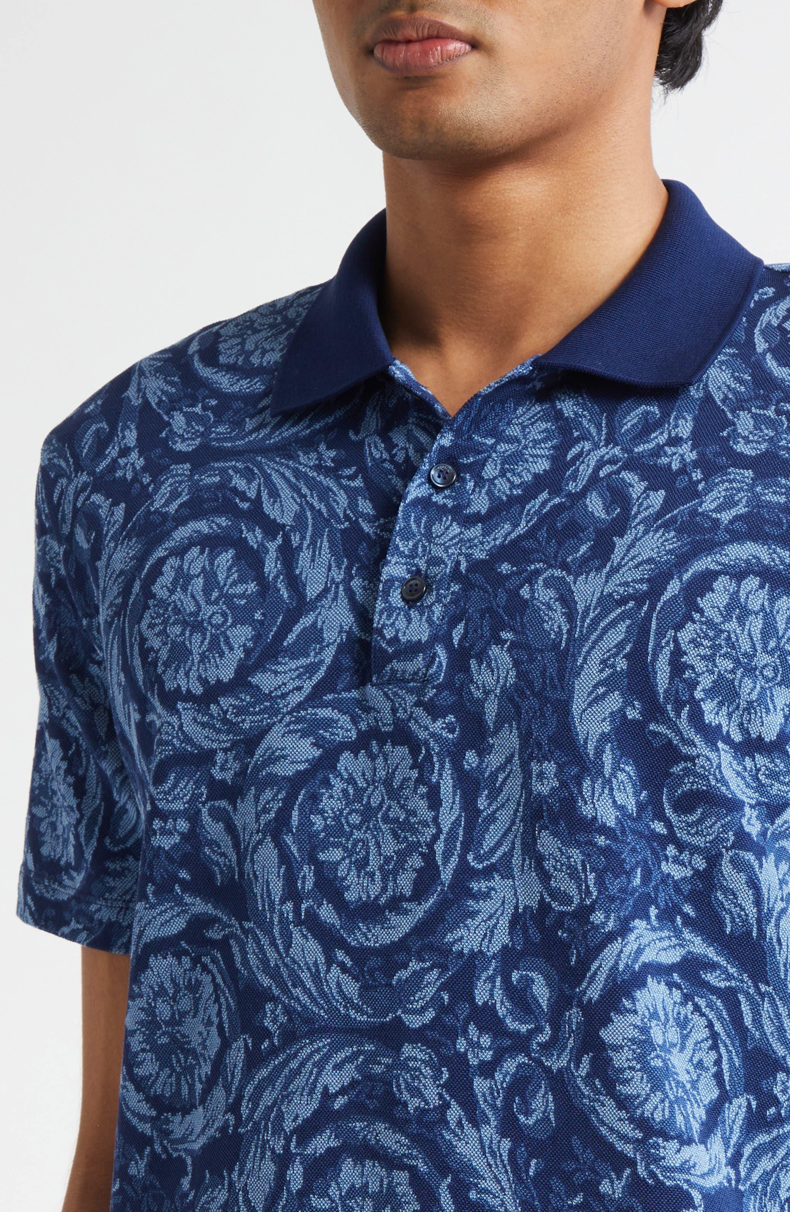 Versace Barocco Jacquard Cotton Piqué Polo in Ink Celeste at Nordstrom - 5