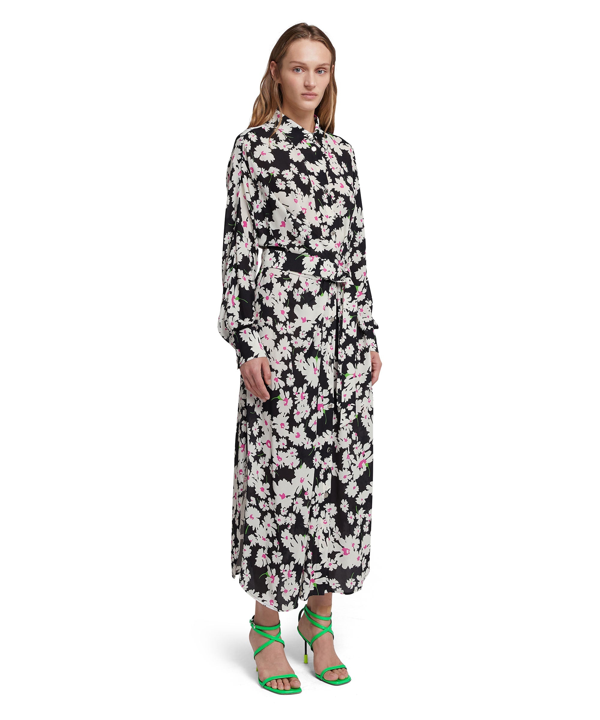 Fluid fabric chemisier shirt dress with daisy print - 4