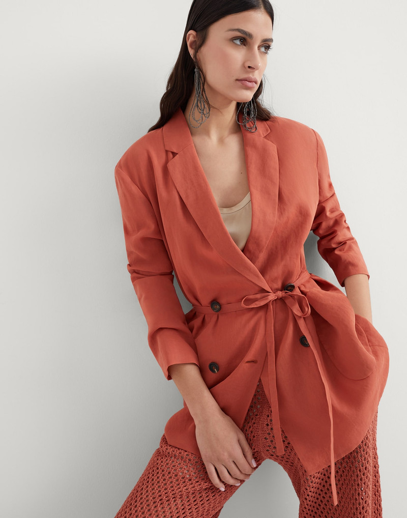 Cotton organza blazer with monili and belt 4
