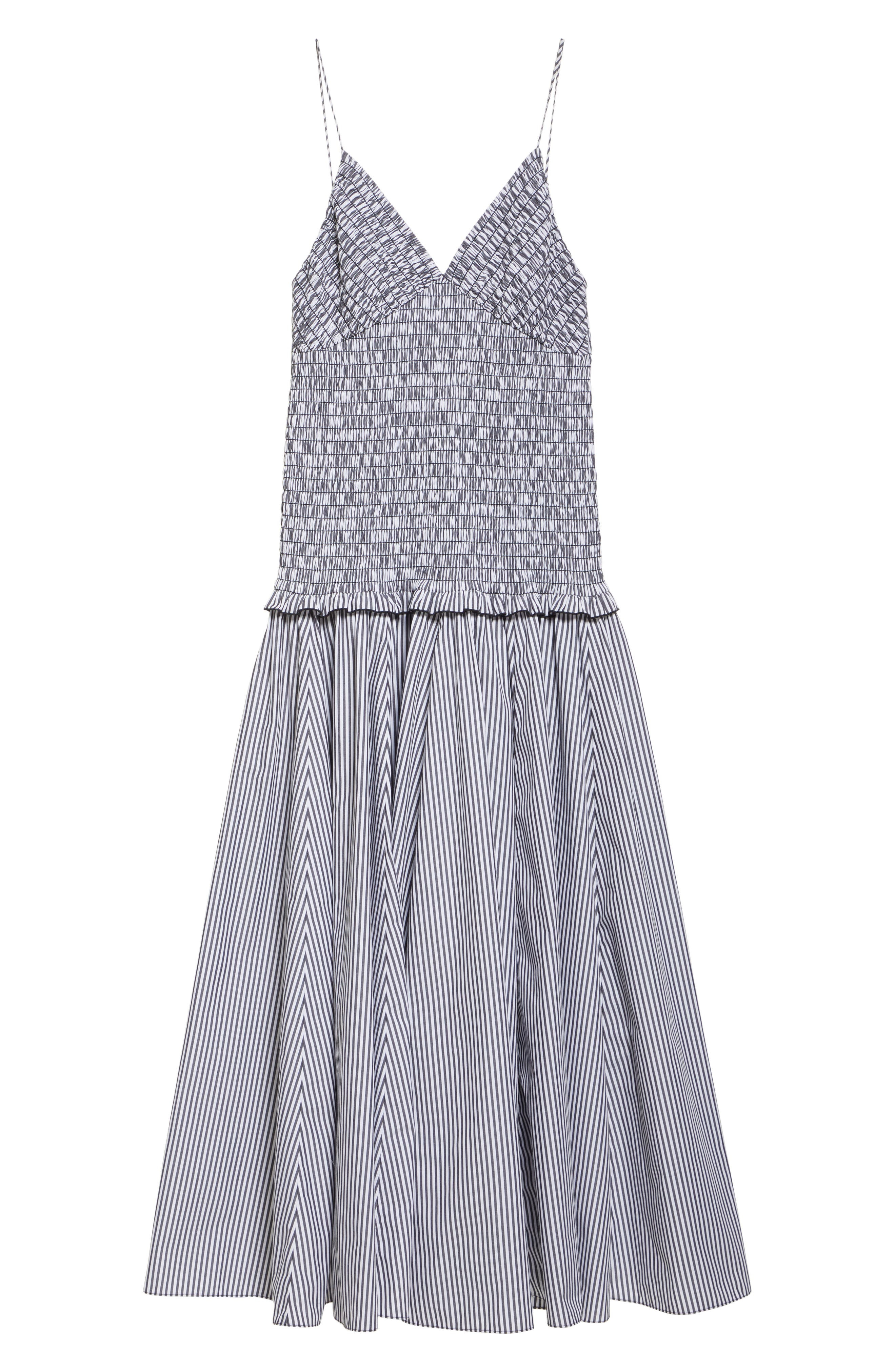 Brandon Maxwell The Josie Stripe Smocked Cotton Dress in Black/White Stripe at Nordstrom - 5