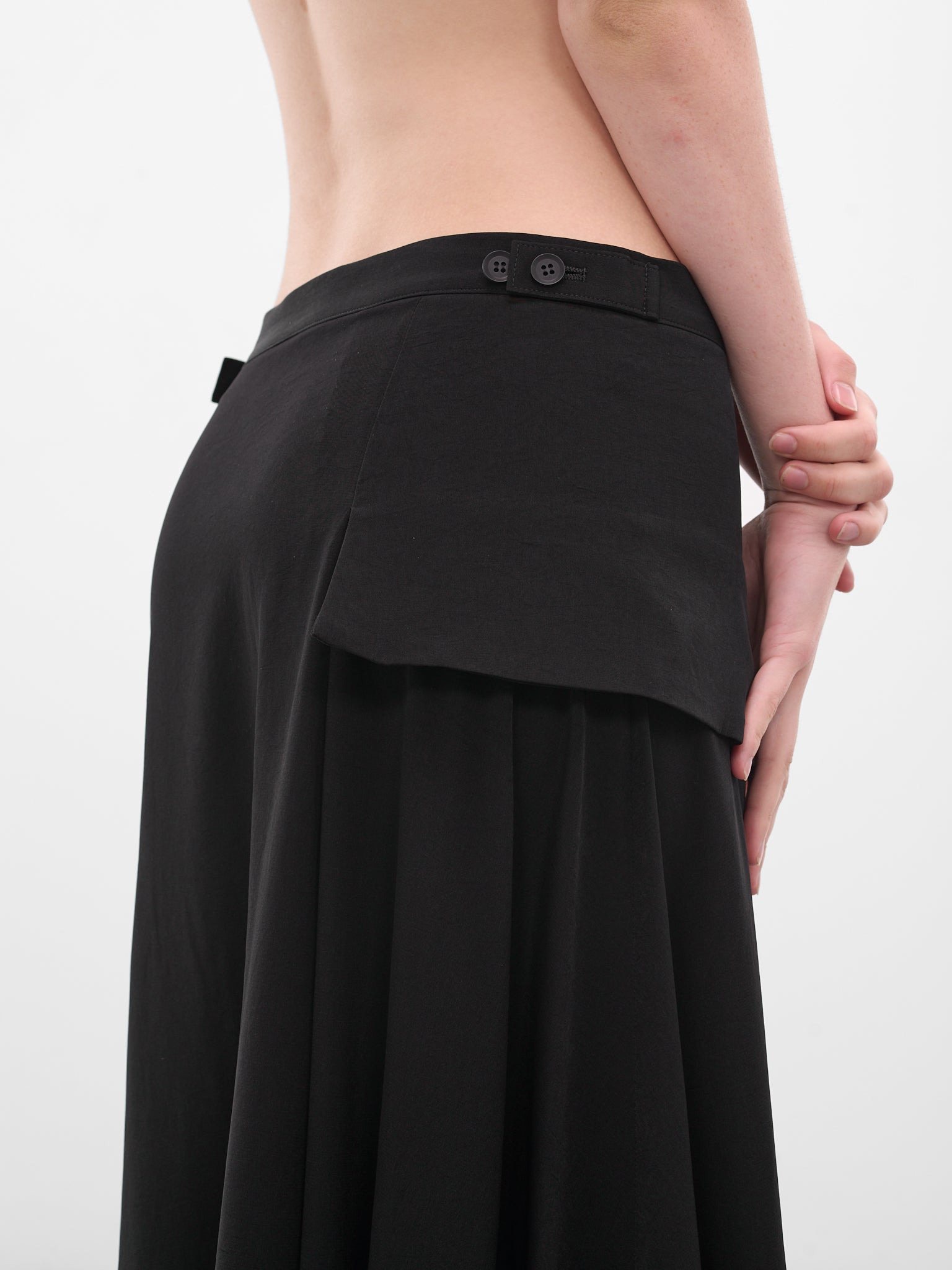 Black Flared Skirt Drape Trousers - 5