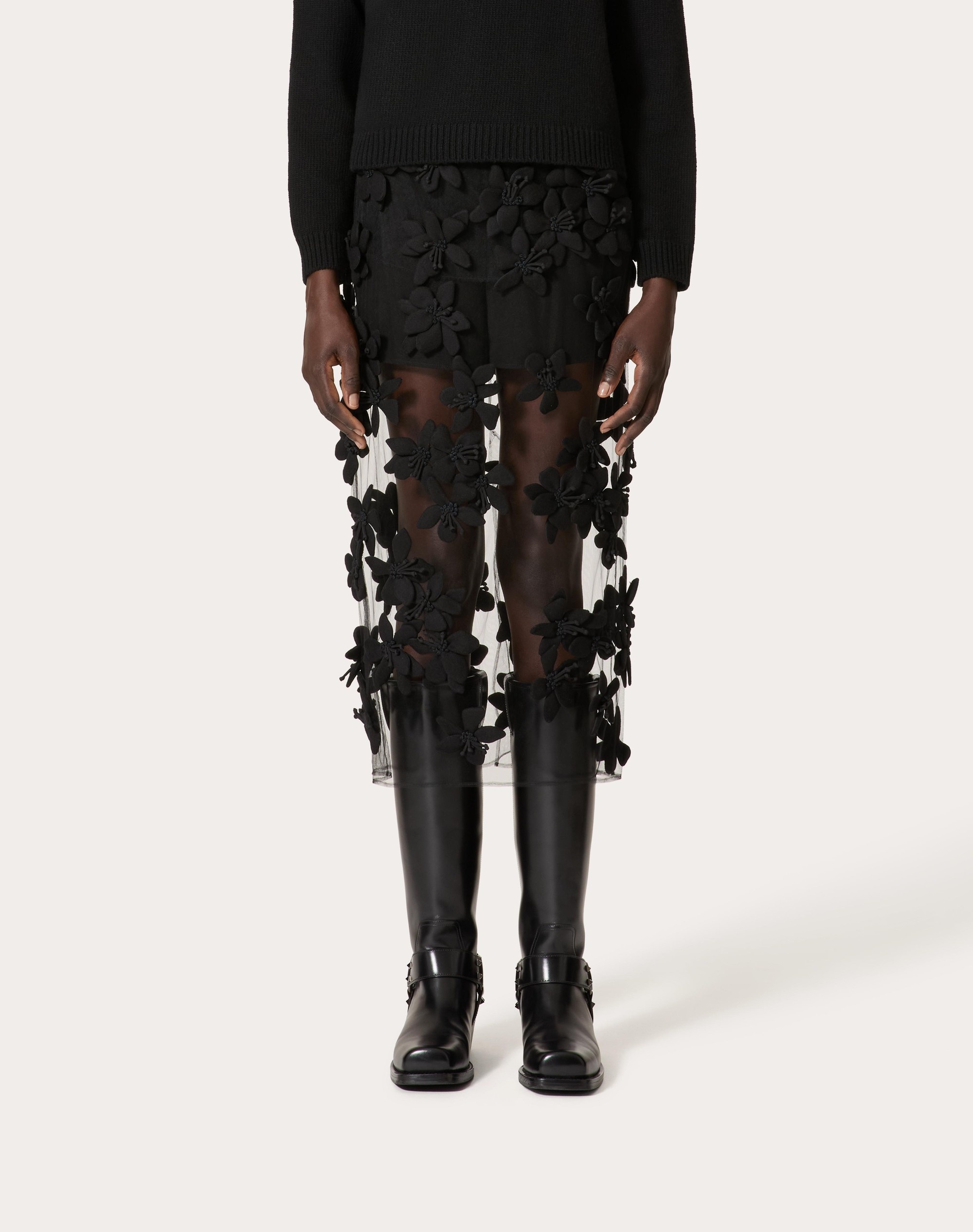 TULLE ILLUSIONE EMBROIDERED MIDI SKIRT - 3