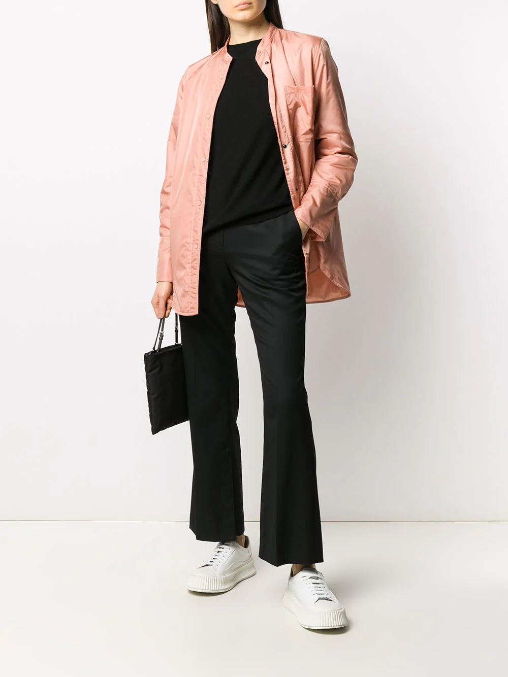 collarless shirt jacket - 2