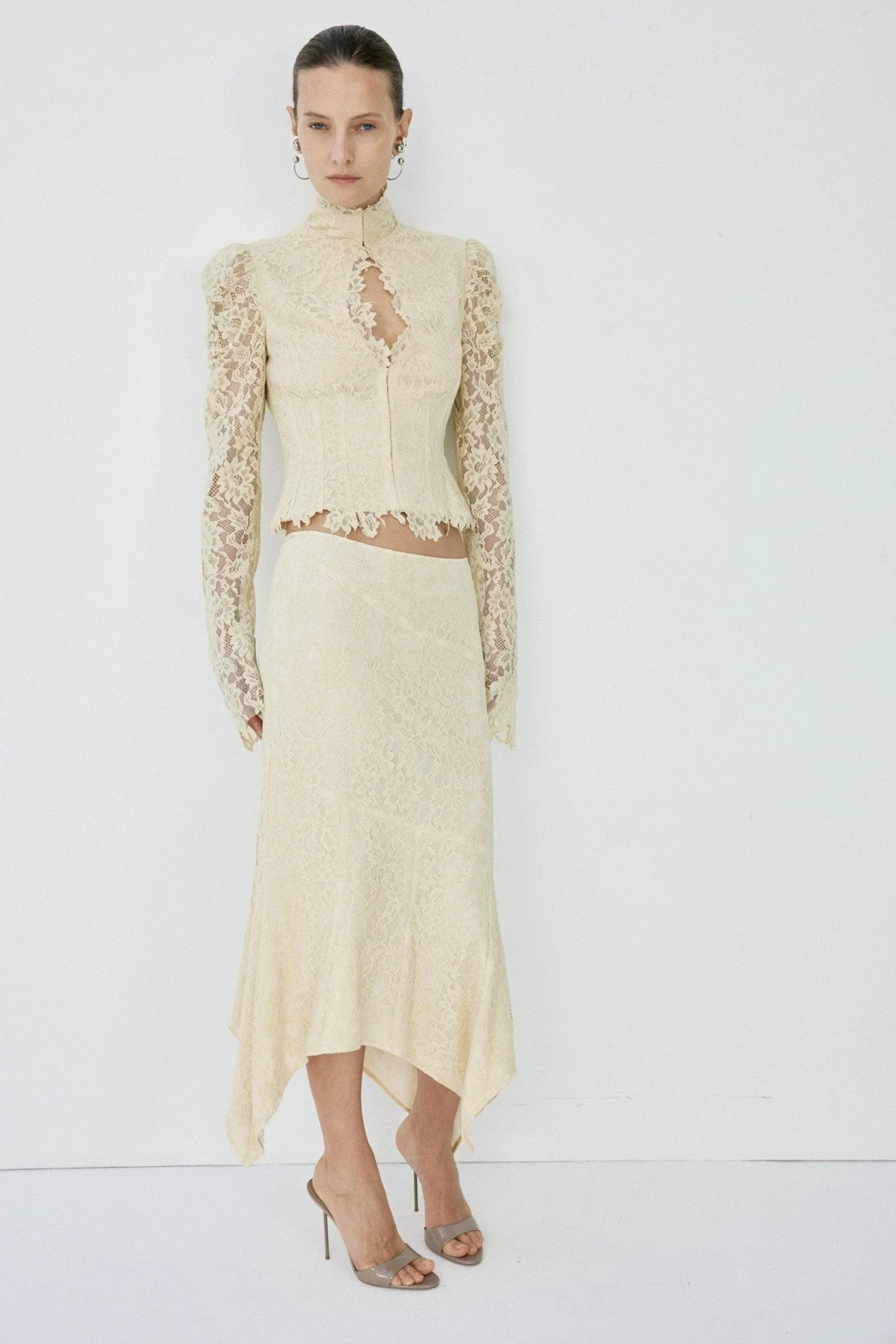 FAELA MIDI SKIRT IN SOFT YELLOW LACE - 1