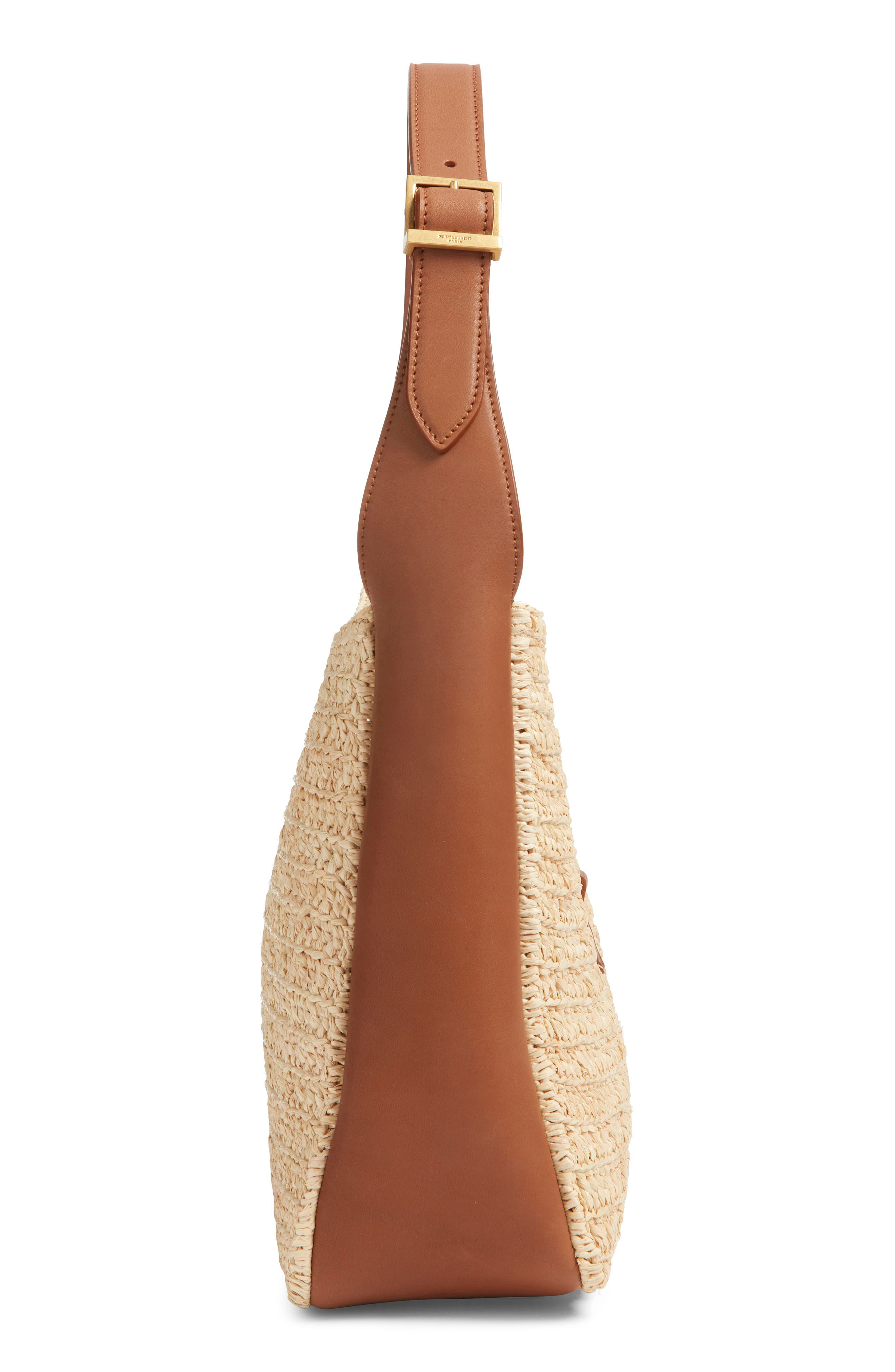 Saint Laurent Le 5 à 7 Raffia & Leather Hobo Bag in Desert Dust/Brick Canvas at Nordstrom - 5
