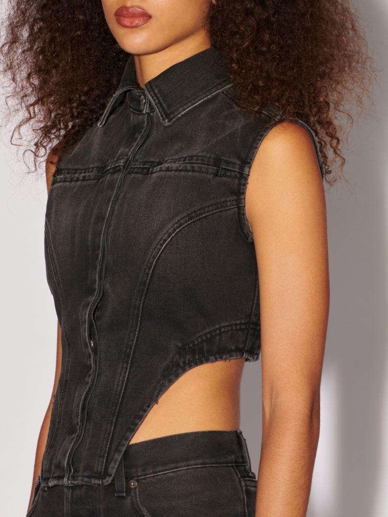 curved-hem denim top - 6