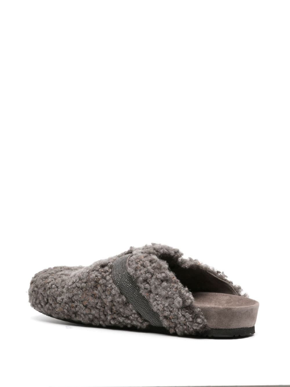 strap-detail shearling flat mules - 3