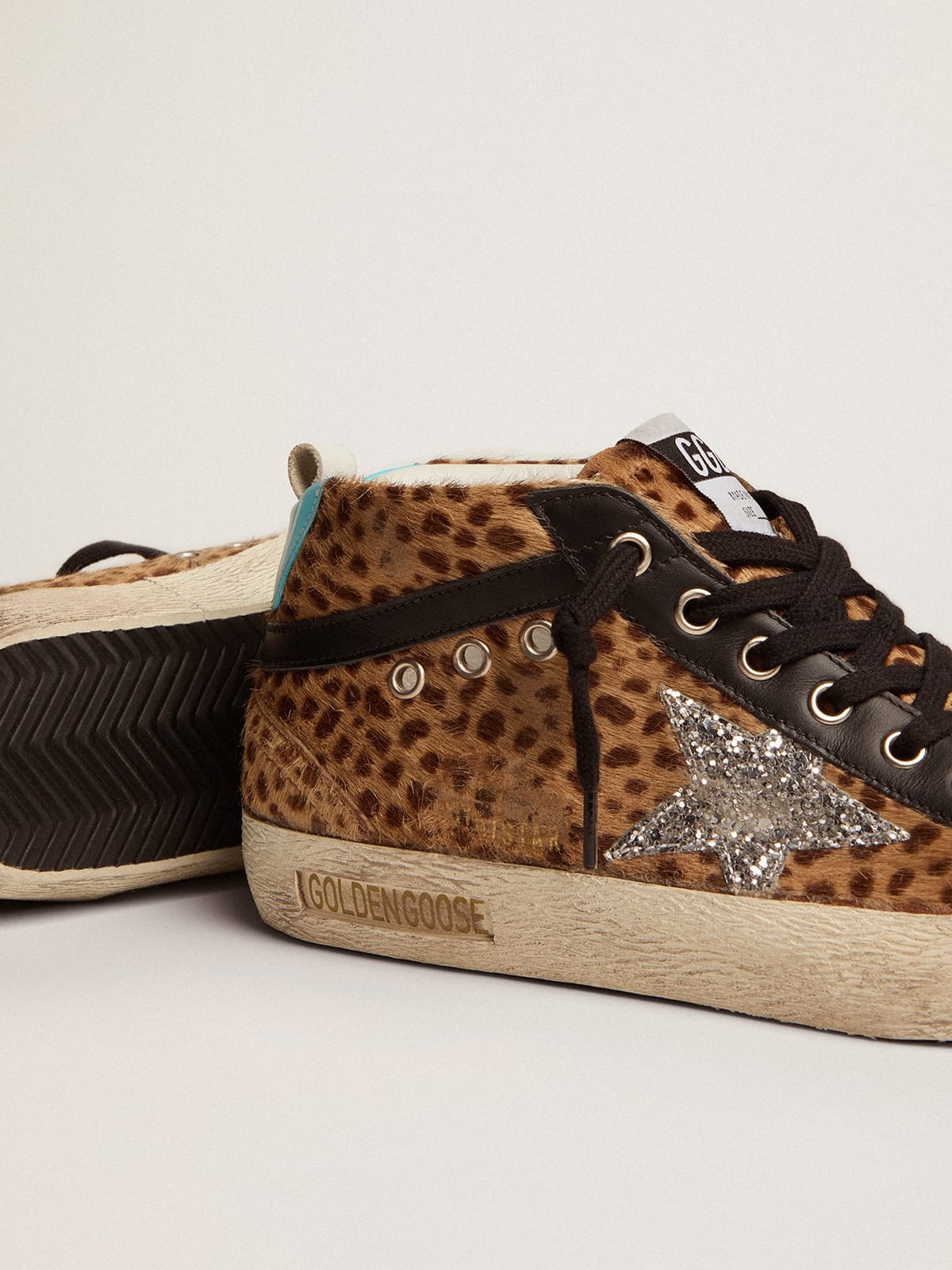 Mid Star sneakers in animal-print pony skin with silver glitter star - 4