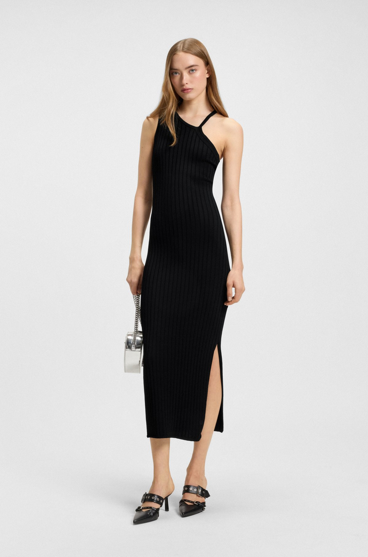 KNITTED DRESS WITH ONE-SHOULDER DESIGN - 3