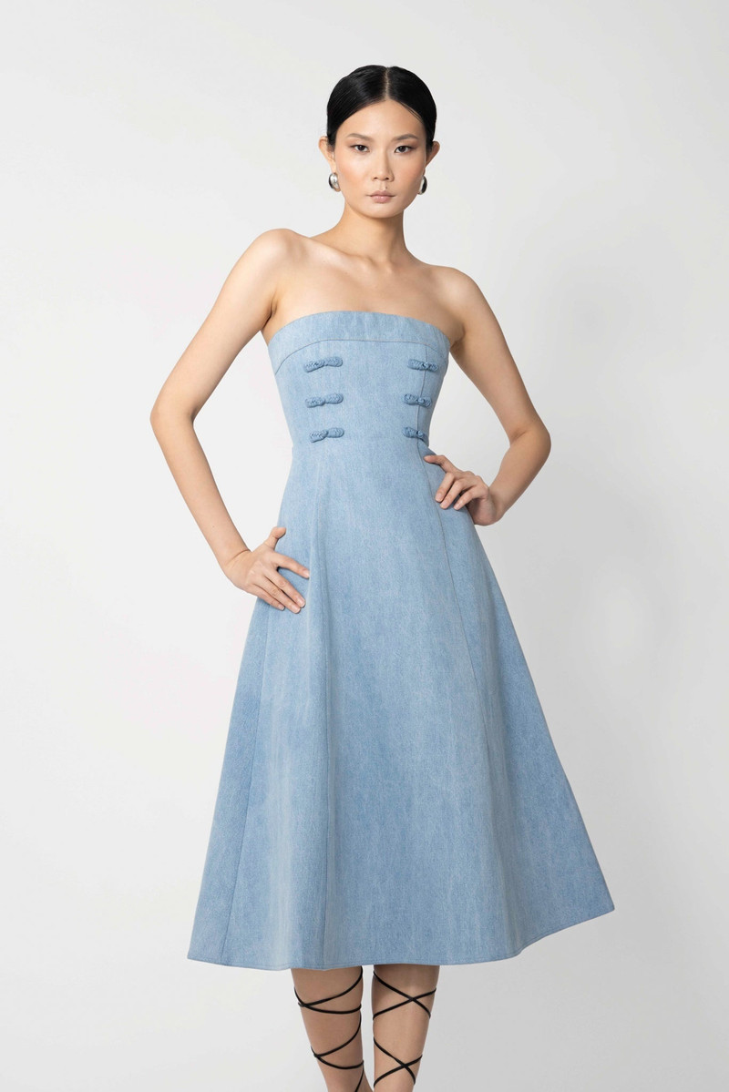 SAU LEE TWYLA DENIM MIDI DRESS outlook