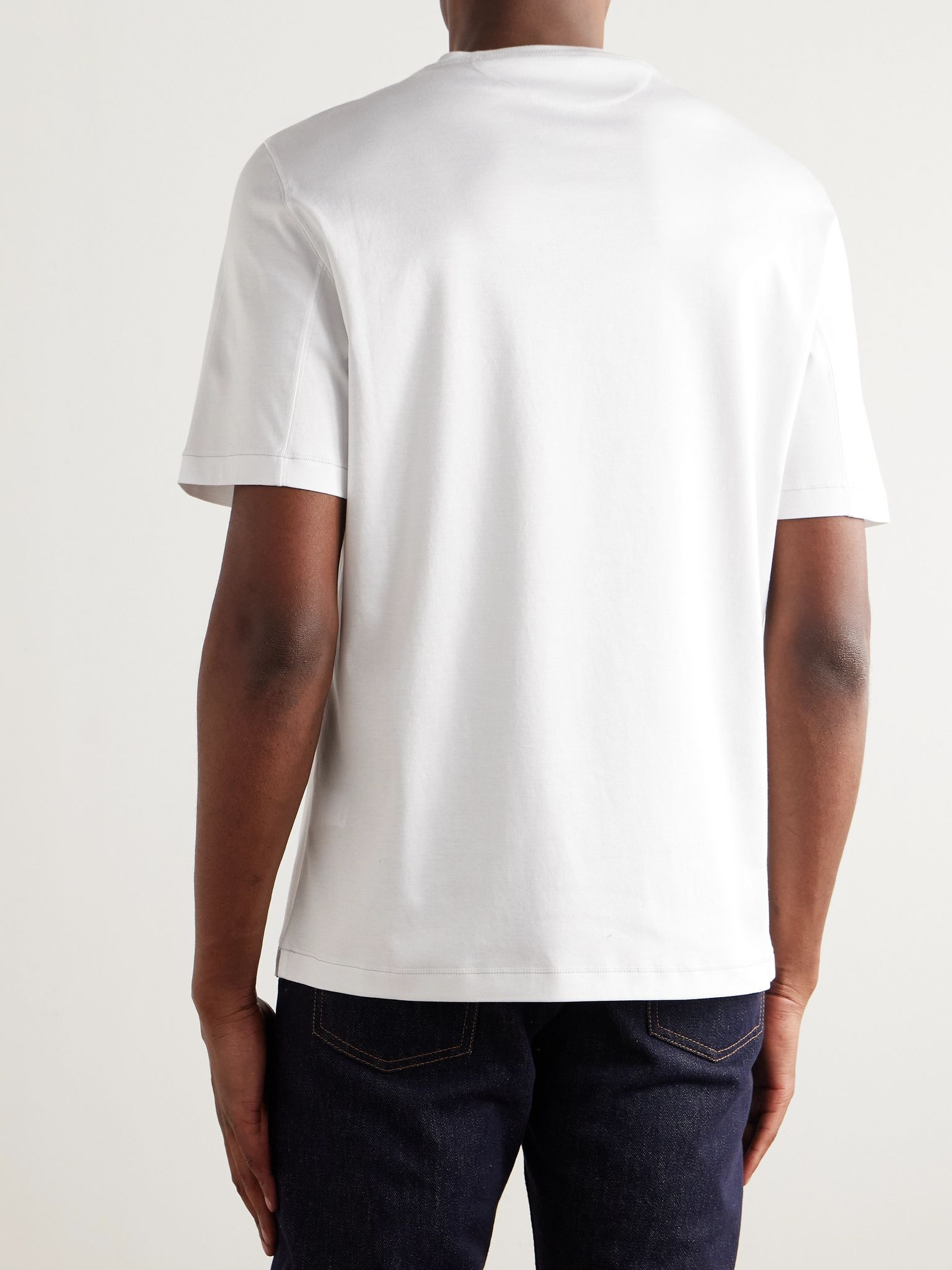 Logo-Embroidered Cotton-Jersey T-Shirt White - 4