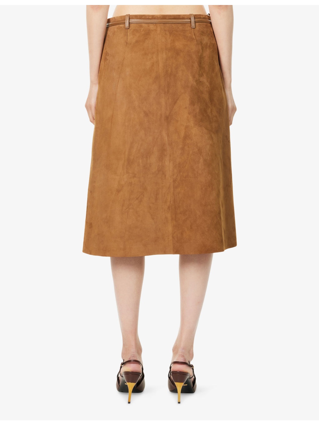 Horsebit Pleated Suede Midi Skirt - 4