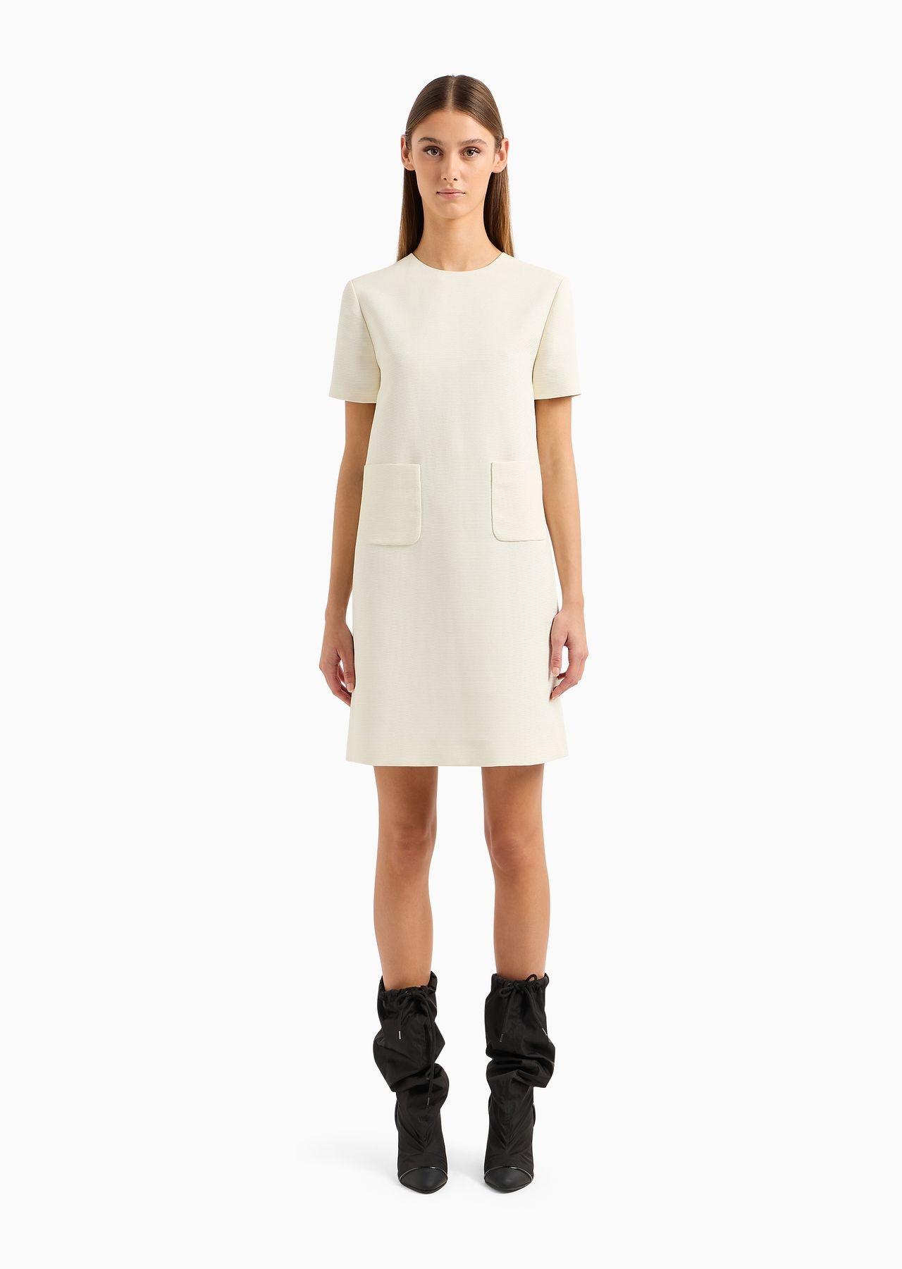 Short-sleeved tunic dress in technical faille - 2