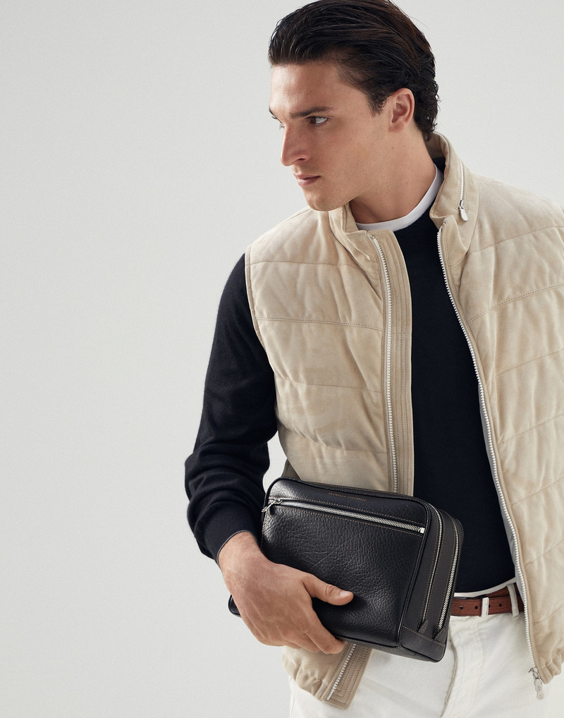 Brunello Cucinelli Grained calfskin beauty case with double zipper outlook