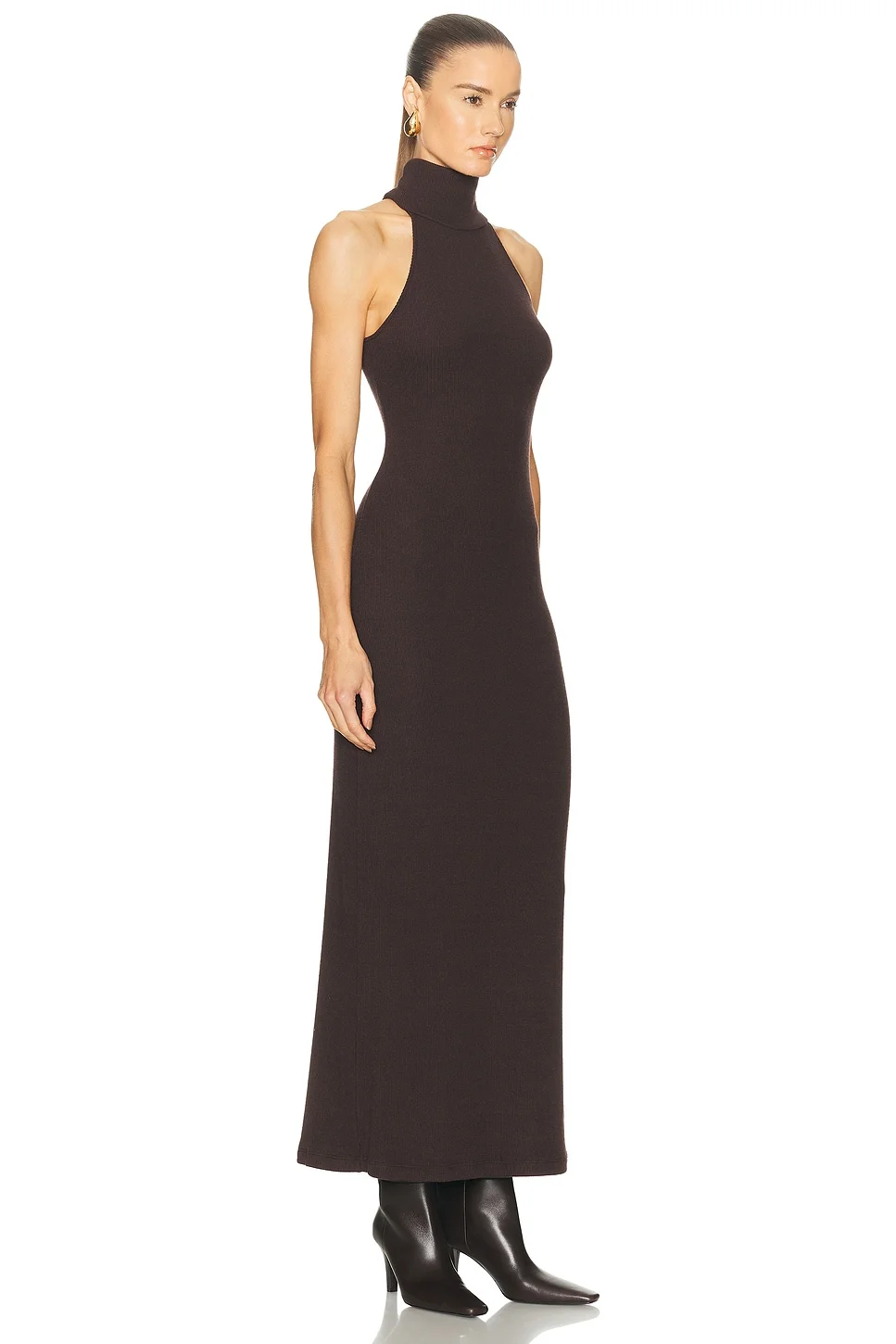 knit halter turtleneck fluid dress