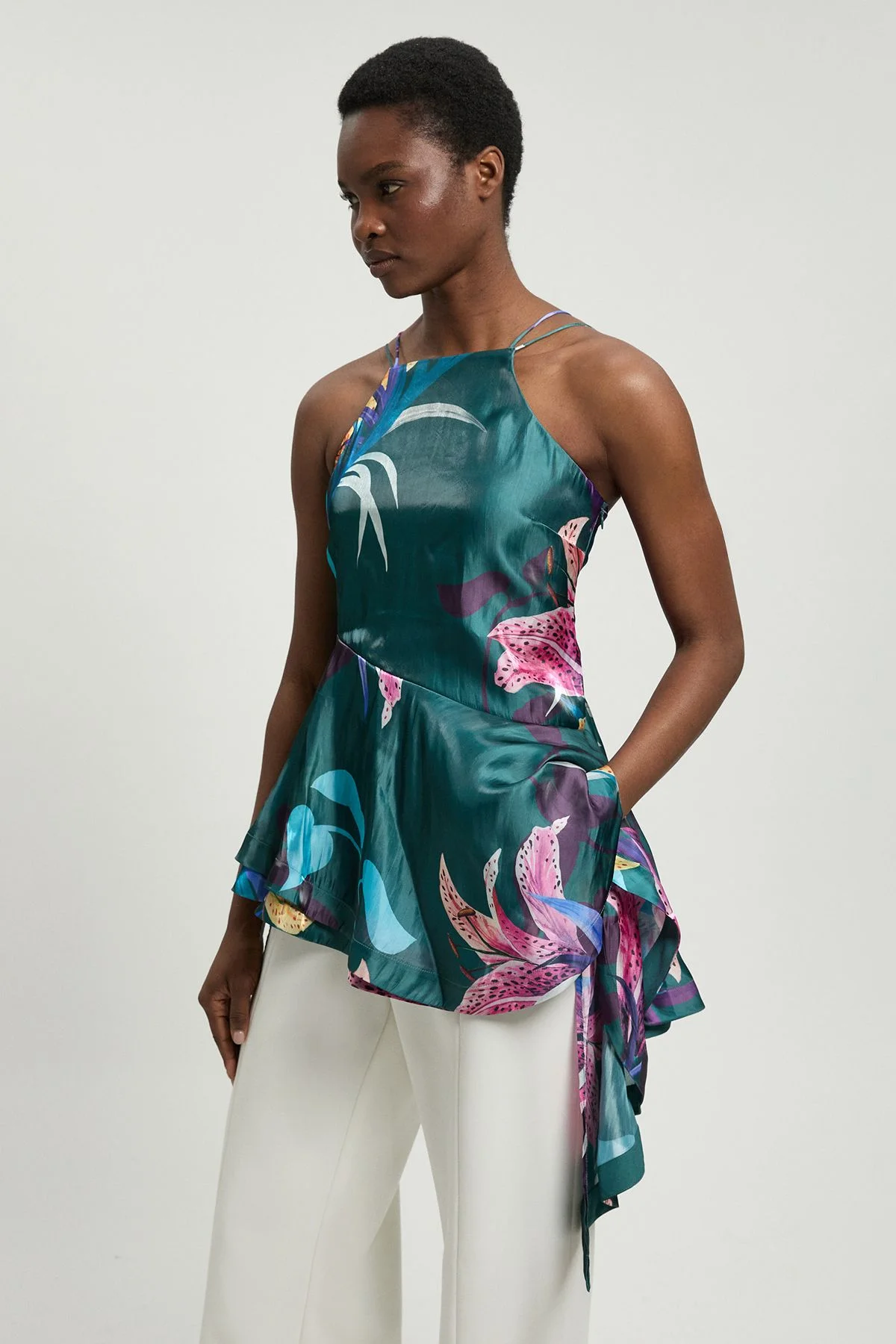 Printed Metallic Floral Woven Top - 1