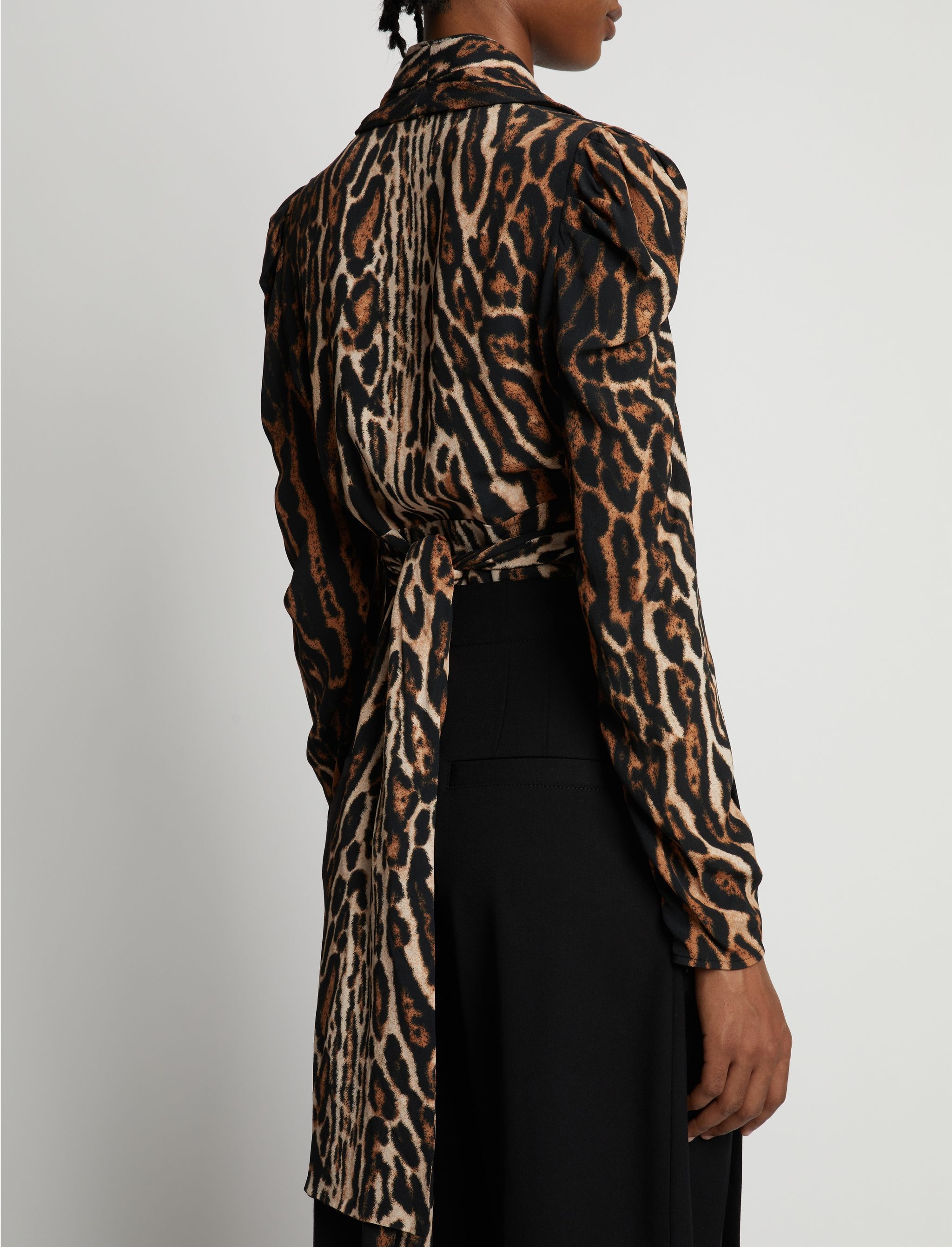 Leopard Crepe De Chine V-Neck Top - 6