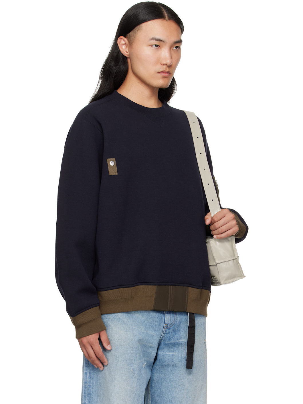 Navy & Khaki Sponge Sweat Sweater - 2