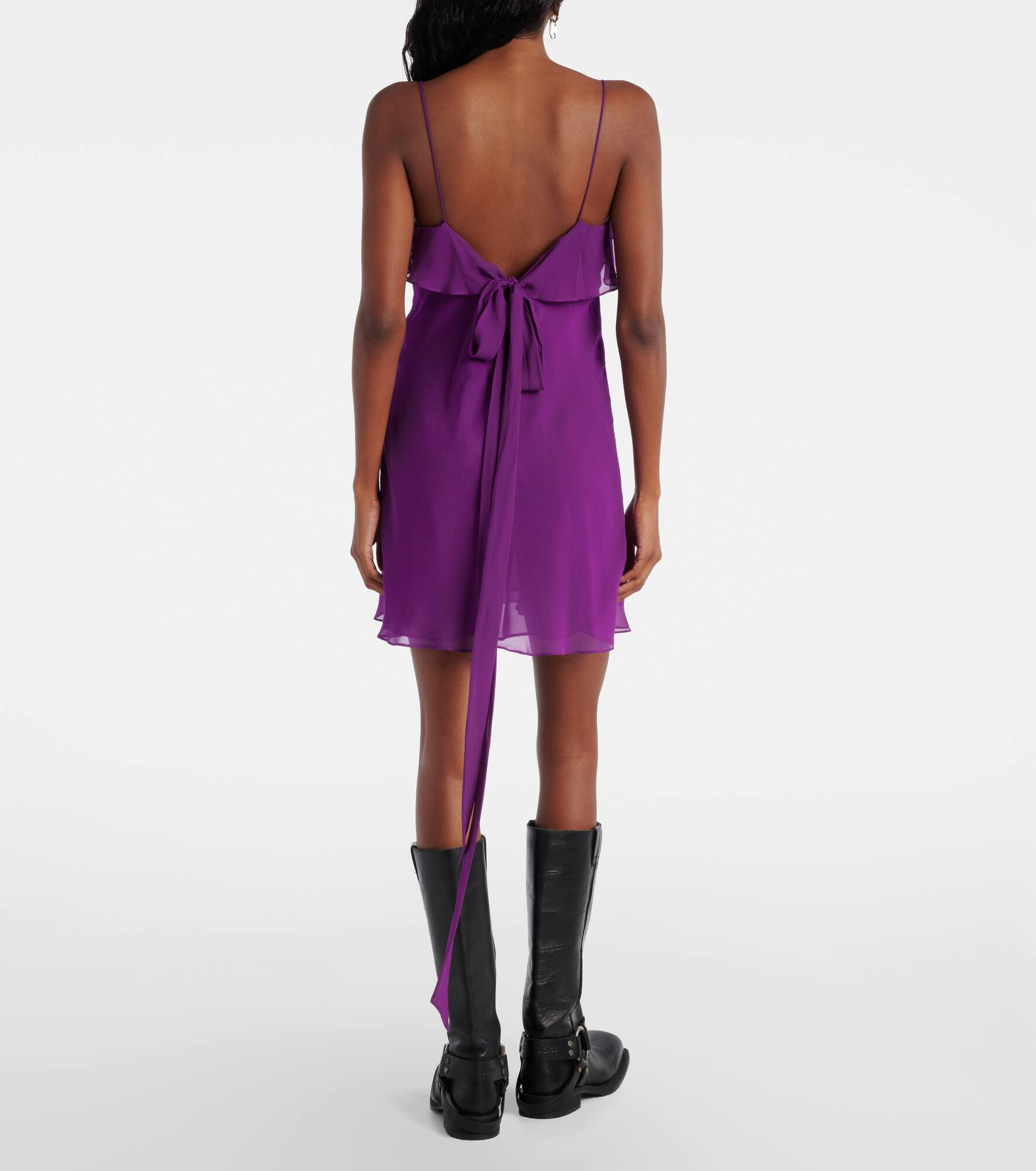 Draped sheer silk georgette minidress - 3
