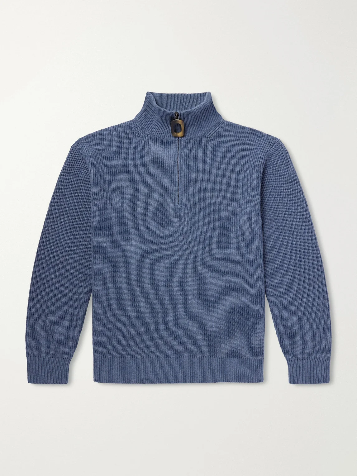 Ribbed Wool and Cotton-Blend Half-Zip Turtleneck Sweater - 1
