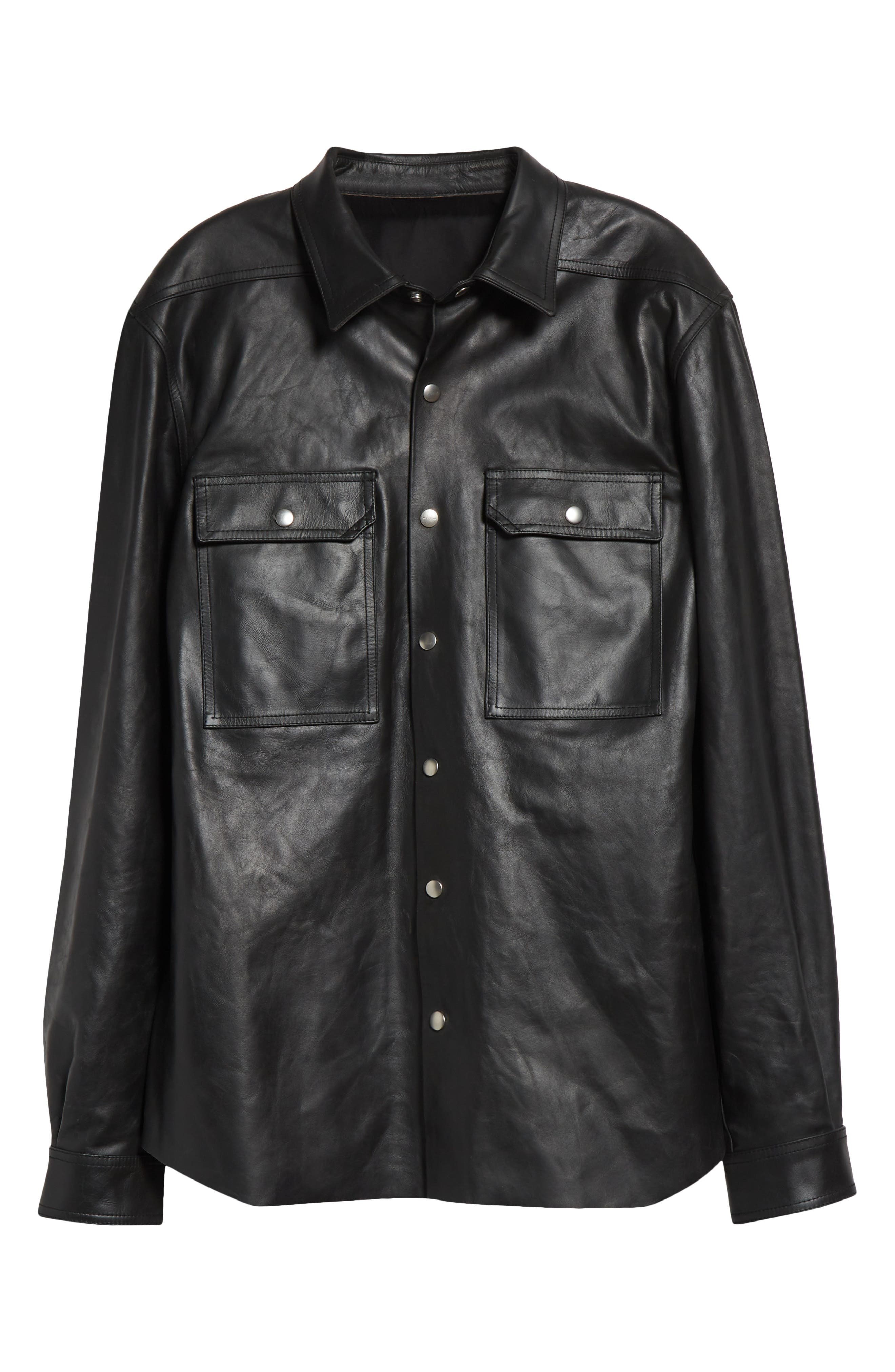 Rick Owens Leather Shirt Jacket in Black at Nordstrom - 7