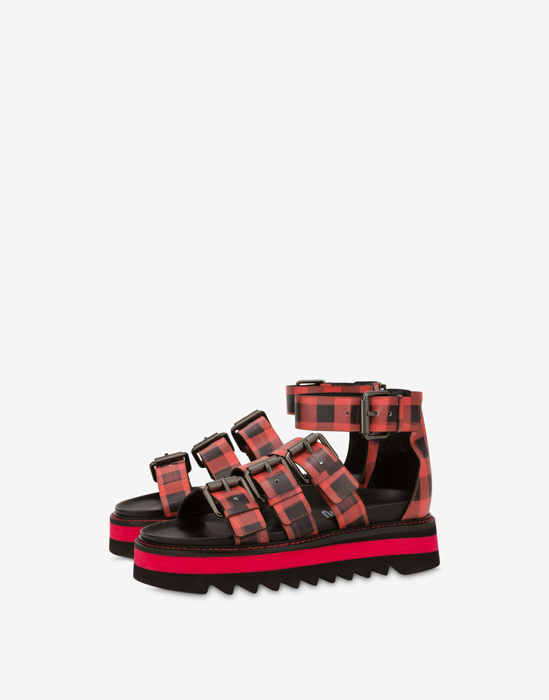 MULTI-STRAP CHEQUERED CALFSKIN SANDALS 1