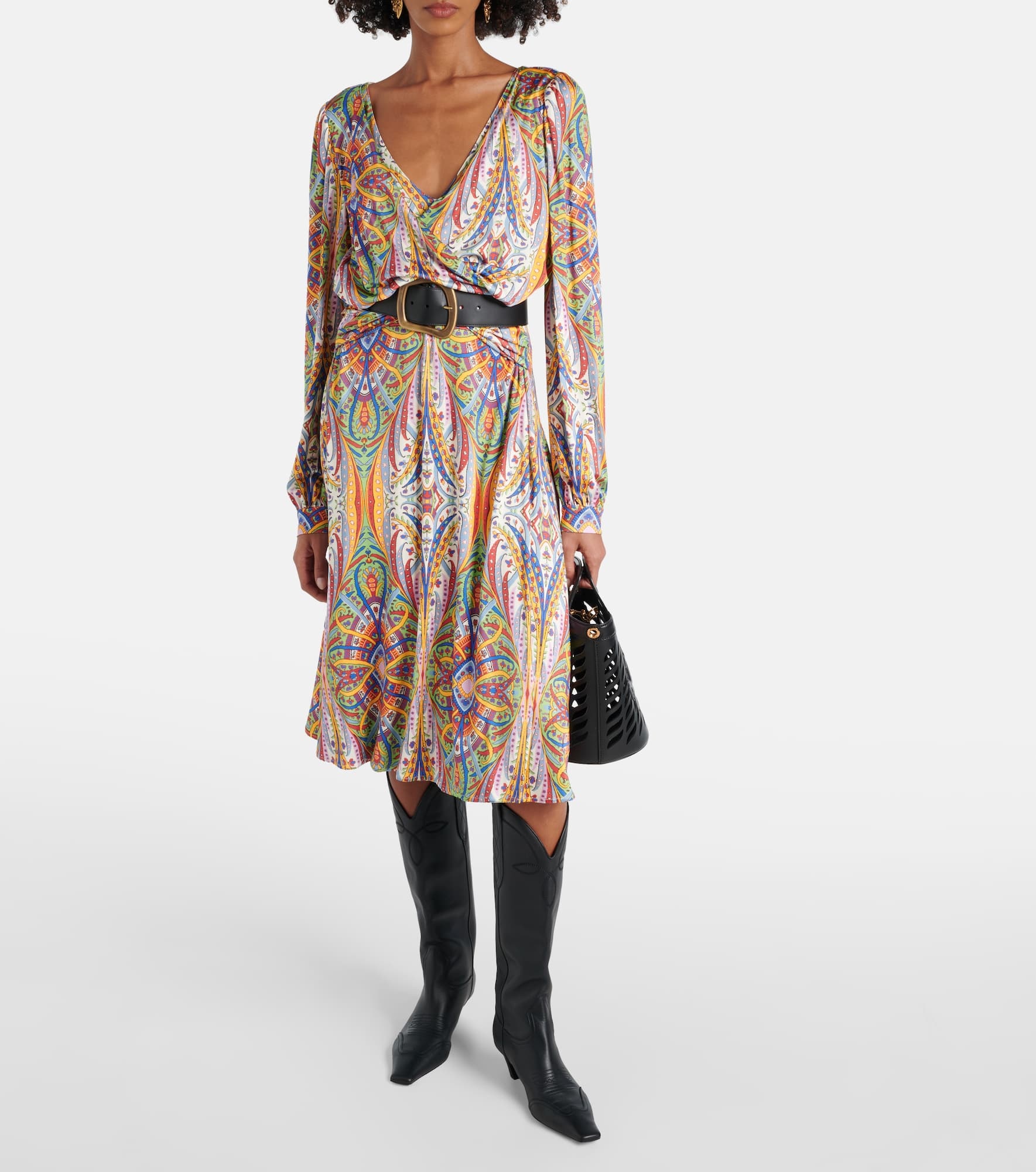Printed gathered jersey midi dress - 2