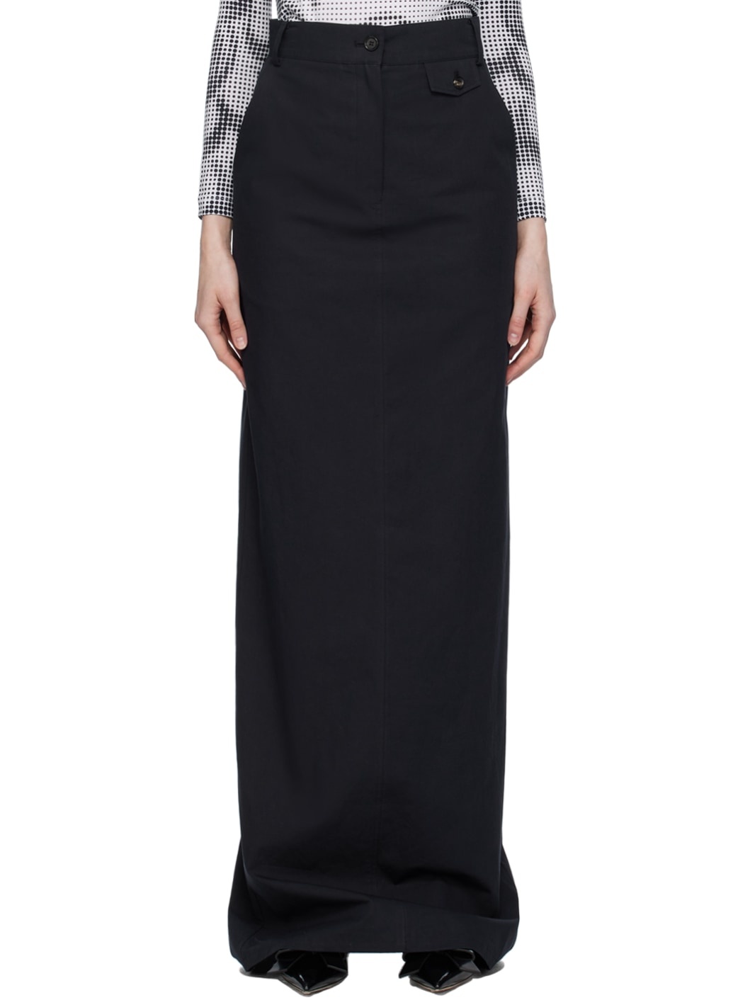 Navy Embroidered Maxi Skirt - 1