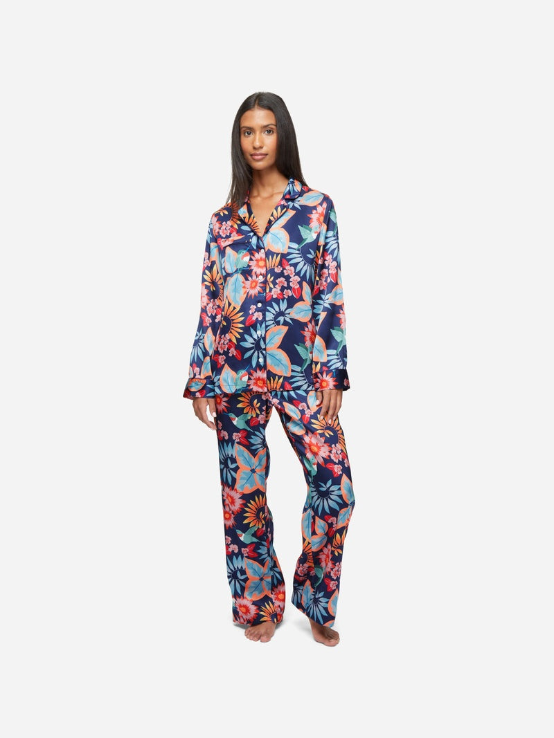 Derek Rose Women's Pyjamas Brindisi 87 Silk Satin Navy outlook