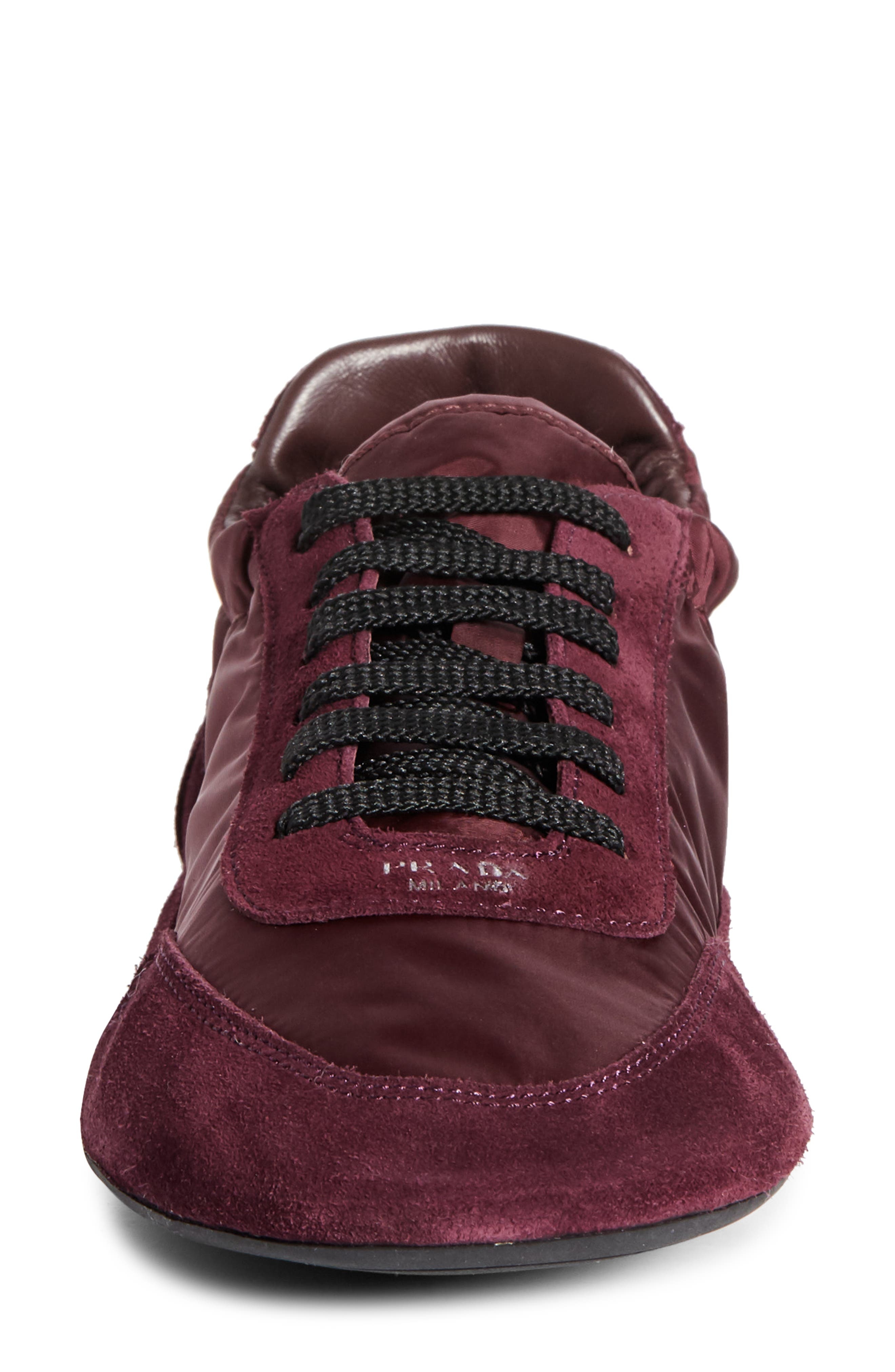 Prada Collapse Mixed Media Low Top Sneaker in Bordeaux at Nordstrom - 4