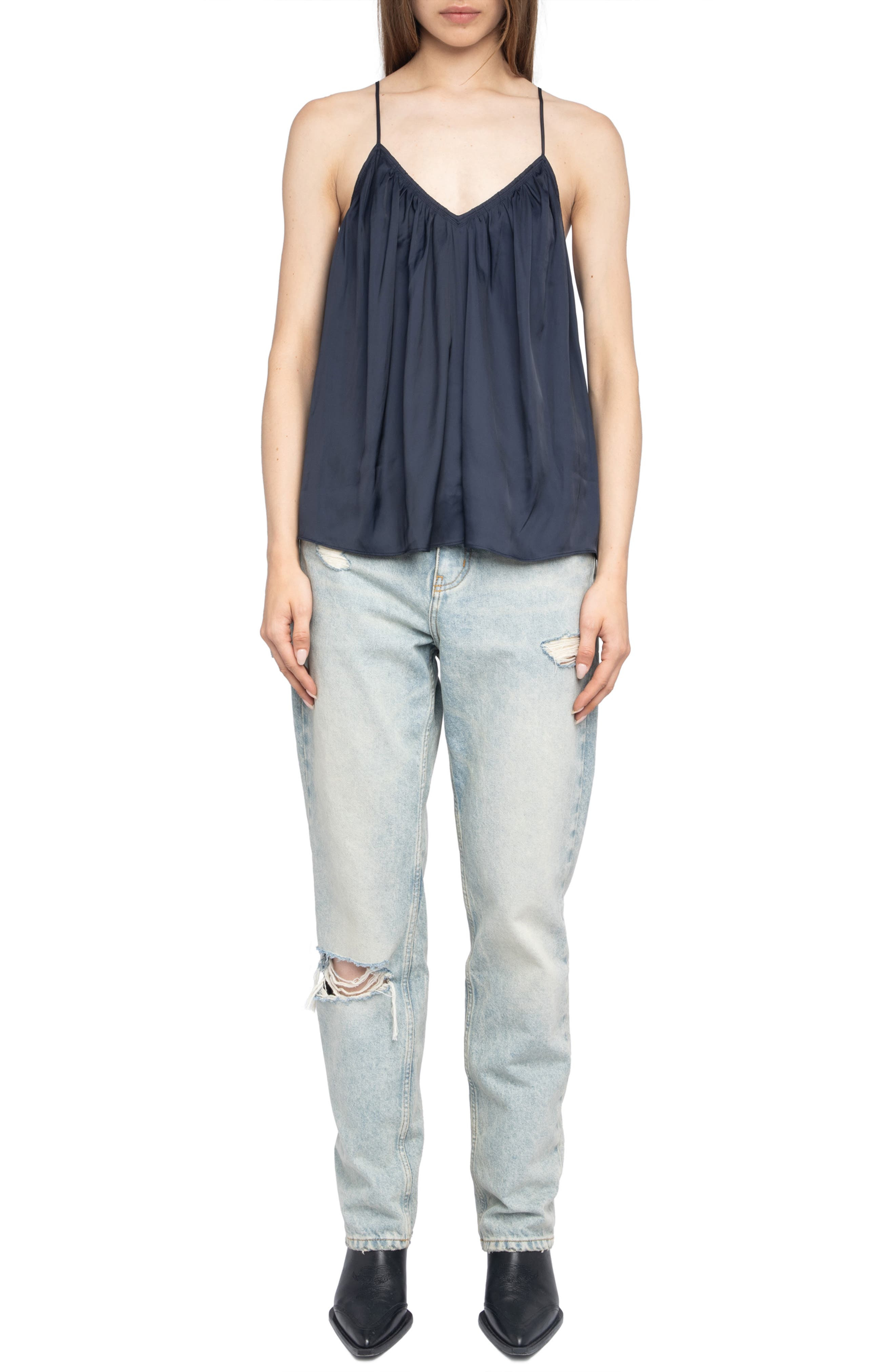 Zadig & Voltaire Cym Satin Camisole in Encre at Nordstrom - 6