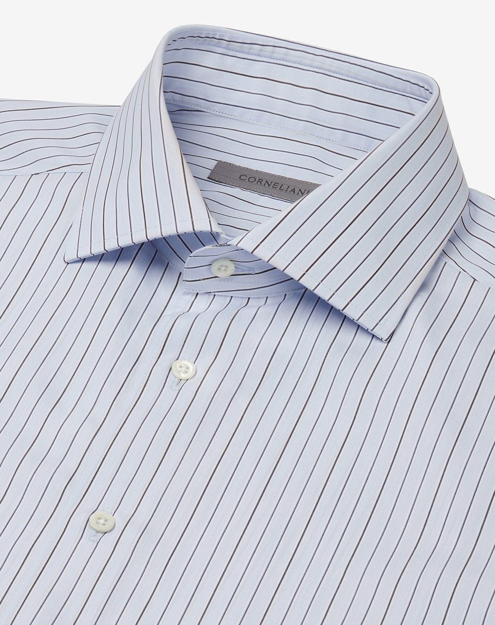 Double-twisted cotton shirt with light blue and black stripes - 4