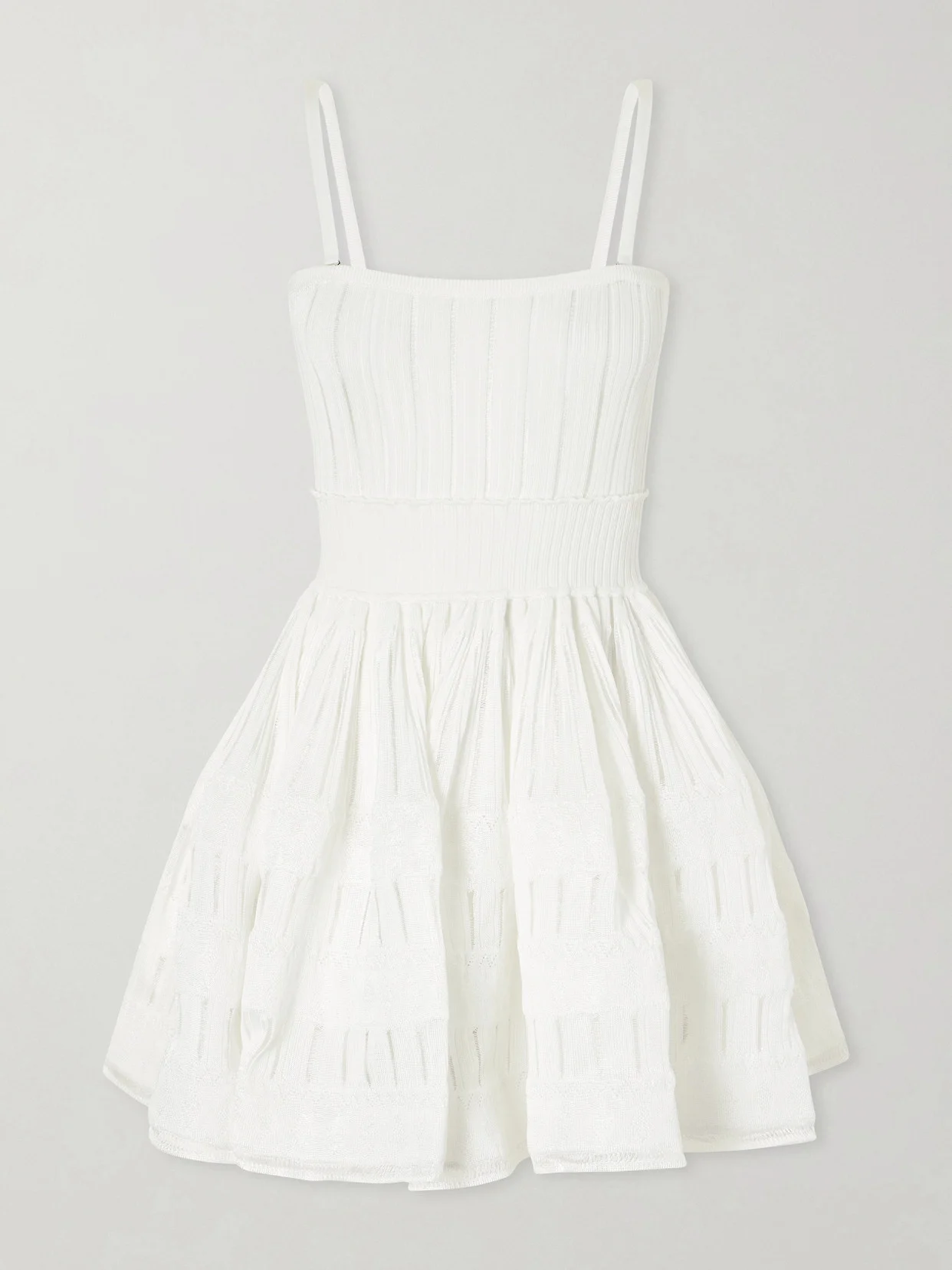 Tiered Pointelle-knit Mini Dress - 1