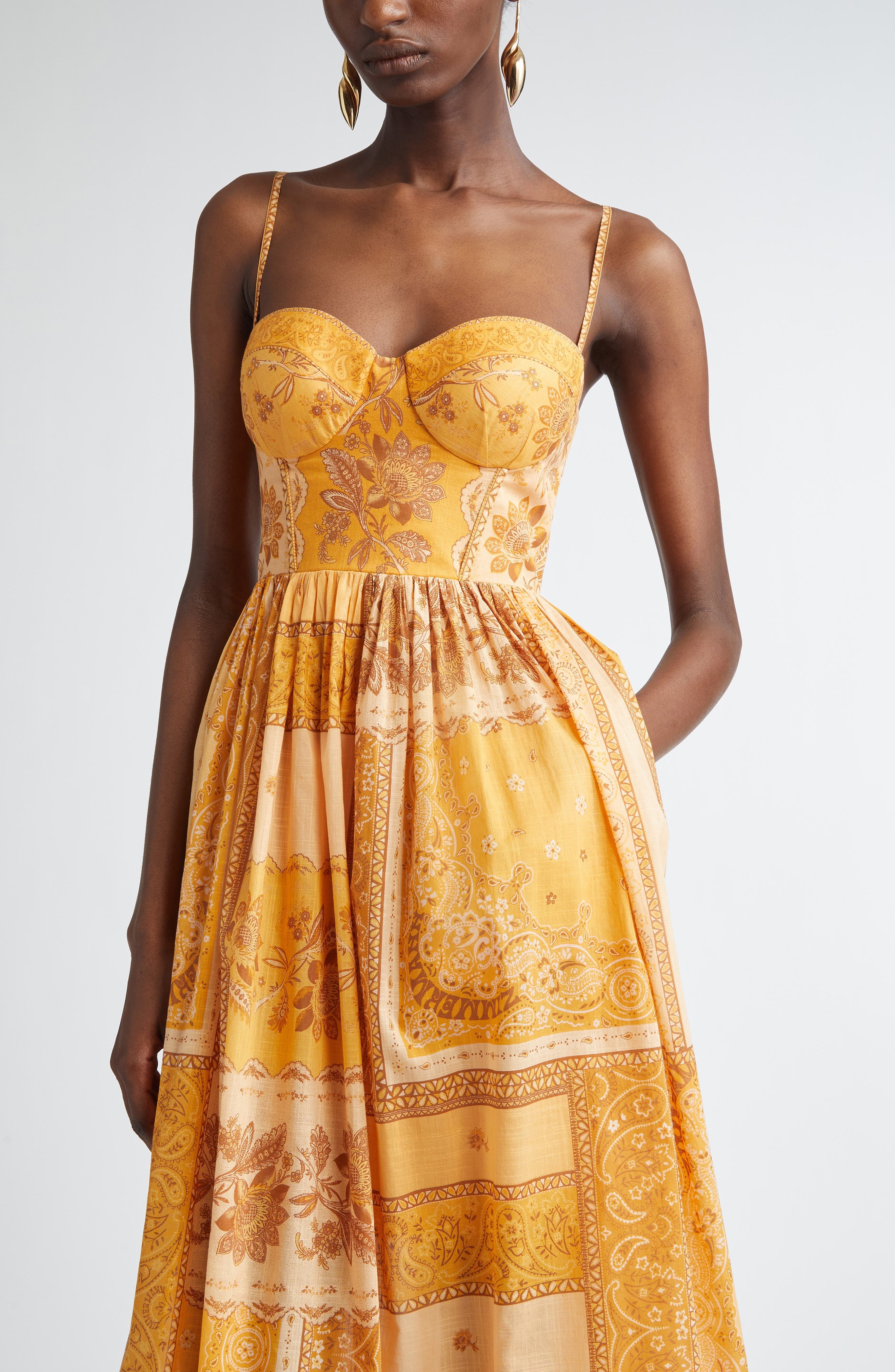 Zimmermann Lucky Bandana Print Cotton Midi Dress in Mustard Bandana at Nordstrom - 4