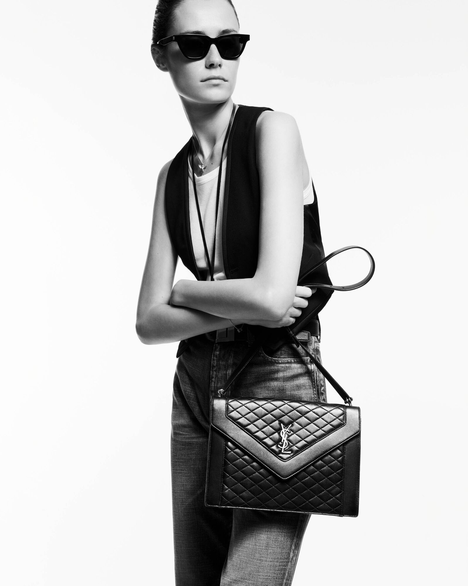 gaby satchel in crocodile-embossed lacquered leather and lambskin - 2